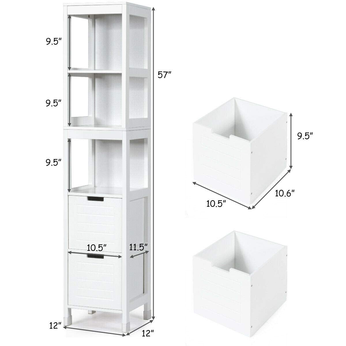 Tangkula Tall Bathroom Storage Cabinet, Multifunctional Bathroom Floor Cabinet with 3 Tier Shelves and 2 Drawers