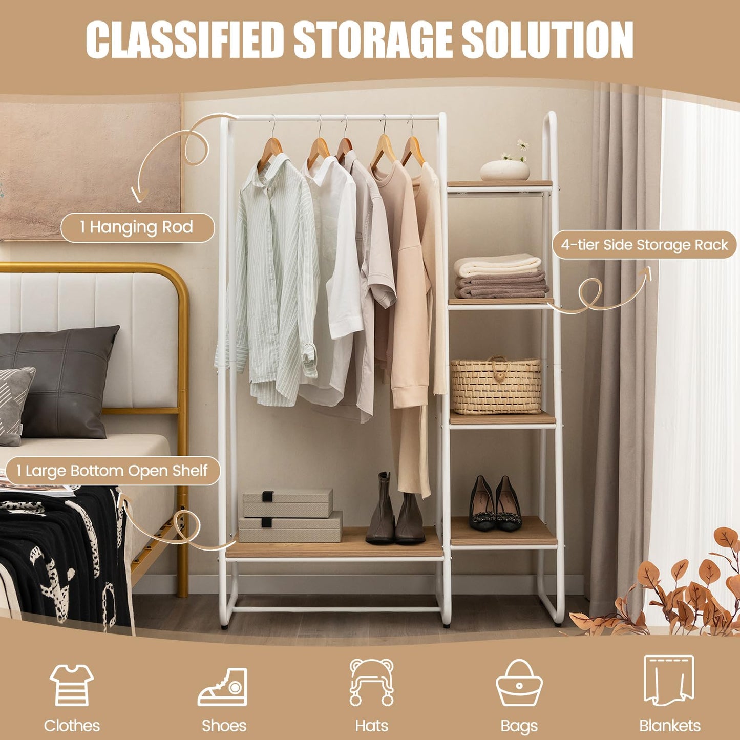 Tangkula Garment Rack with Shelves for Bedroom Entryway
