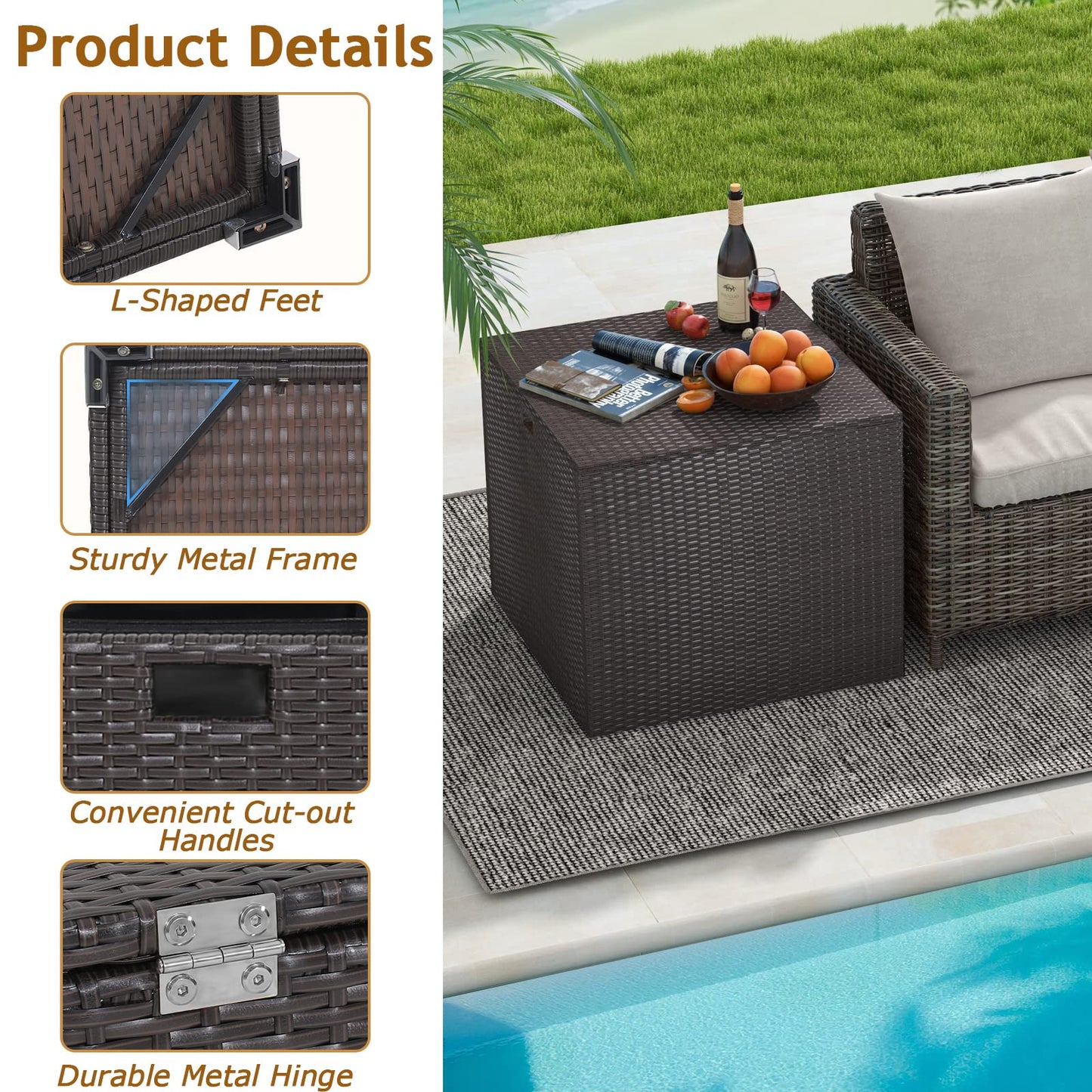 Tangkula 72 Gallon Square Deck Box, Patio Mix Brown Rattan Storage Container