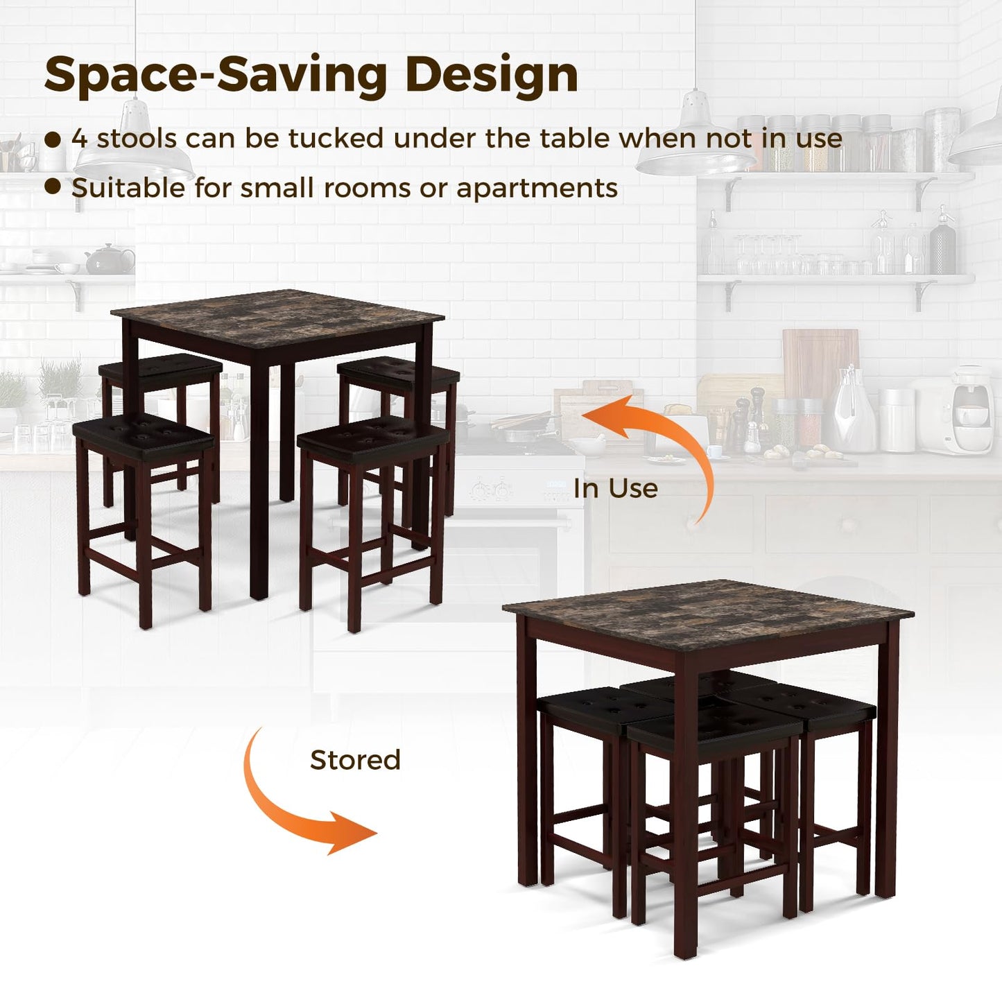 Tangkula 5-Piece Counter-Height Bar Table Set