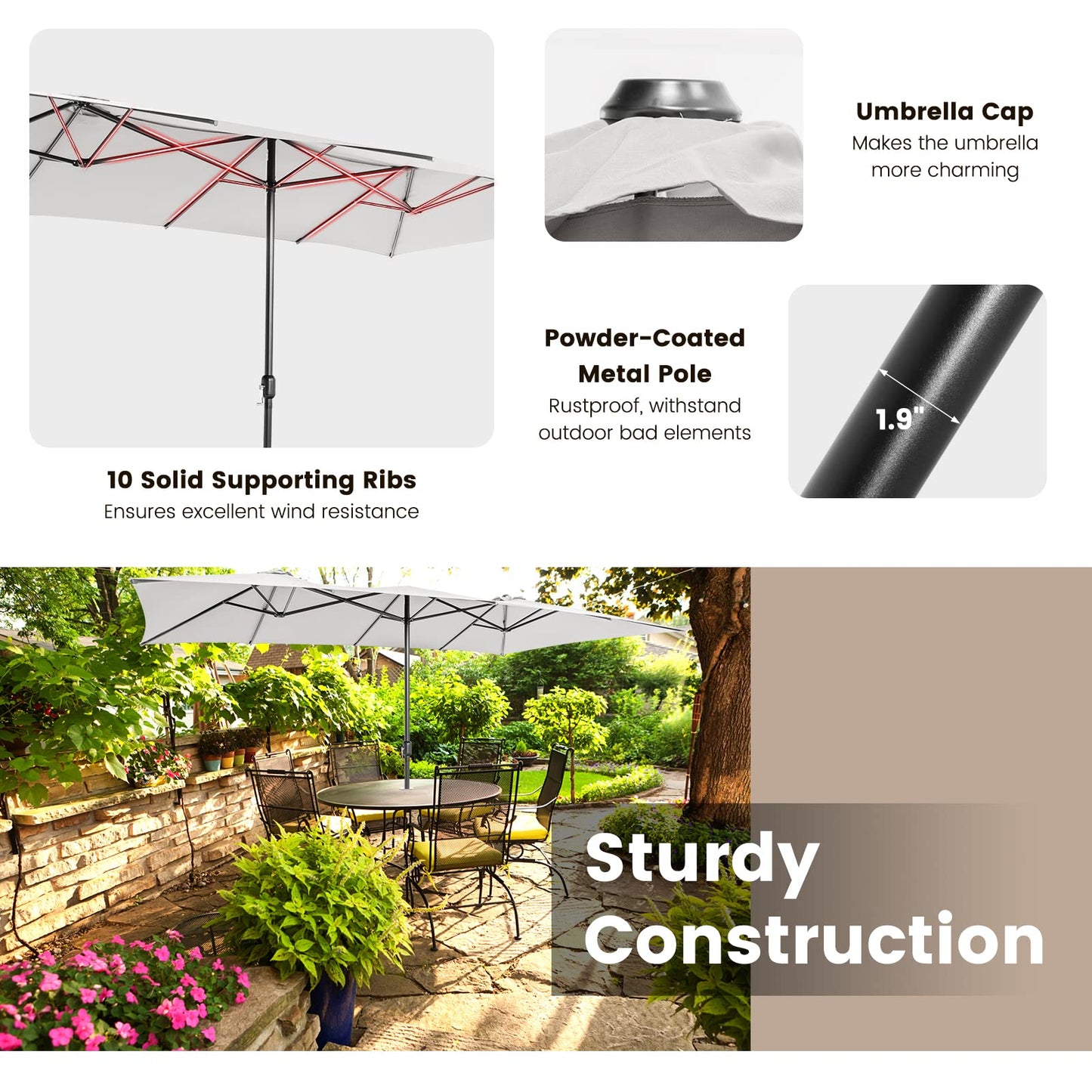 TANGKULA 15 FT Double-Sided Patio Umbrella with Crank Handle