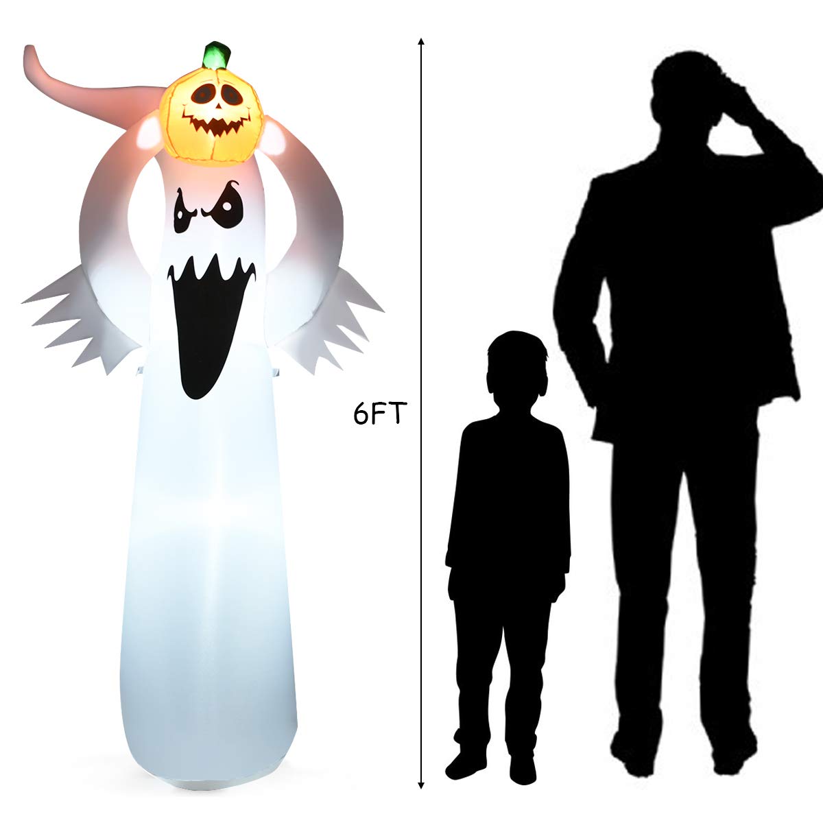 Tangkula 6Ft Halloween Inflatable Terrible Ghost w/Pumpkin