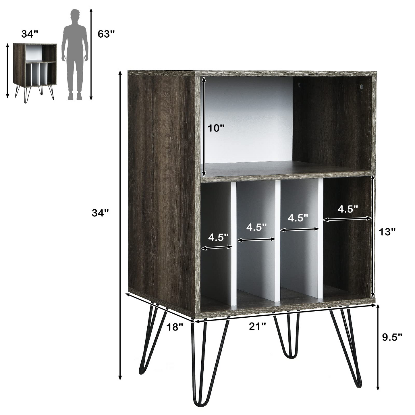 Tangkula Record Player Stand, Turntable Stand with Metal Legs, Vinyl Record Storage Cabinet w/ 5 Open Shelves Holds