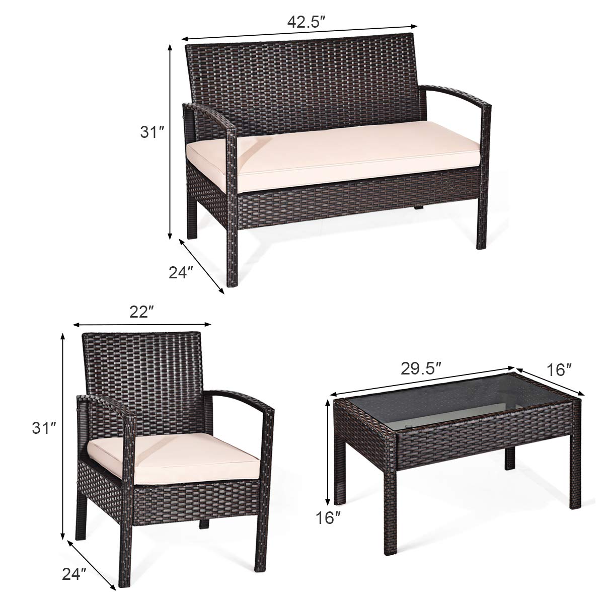 Tangkula 4 or 8 Piece Rattan Patio Furniture Set for Porch