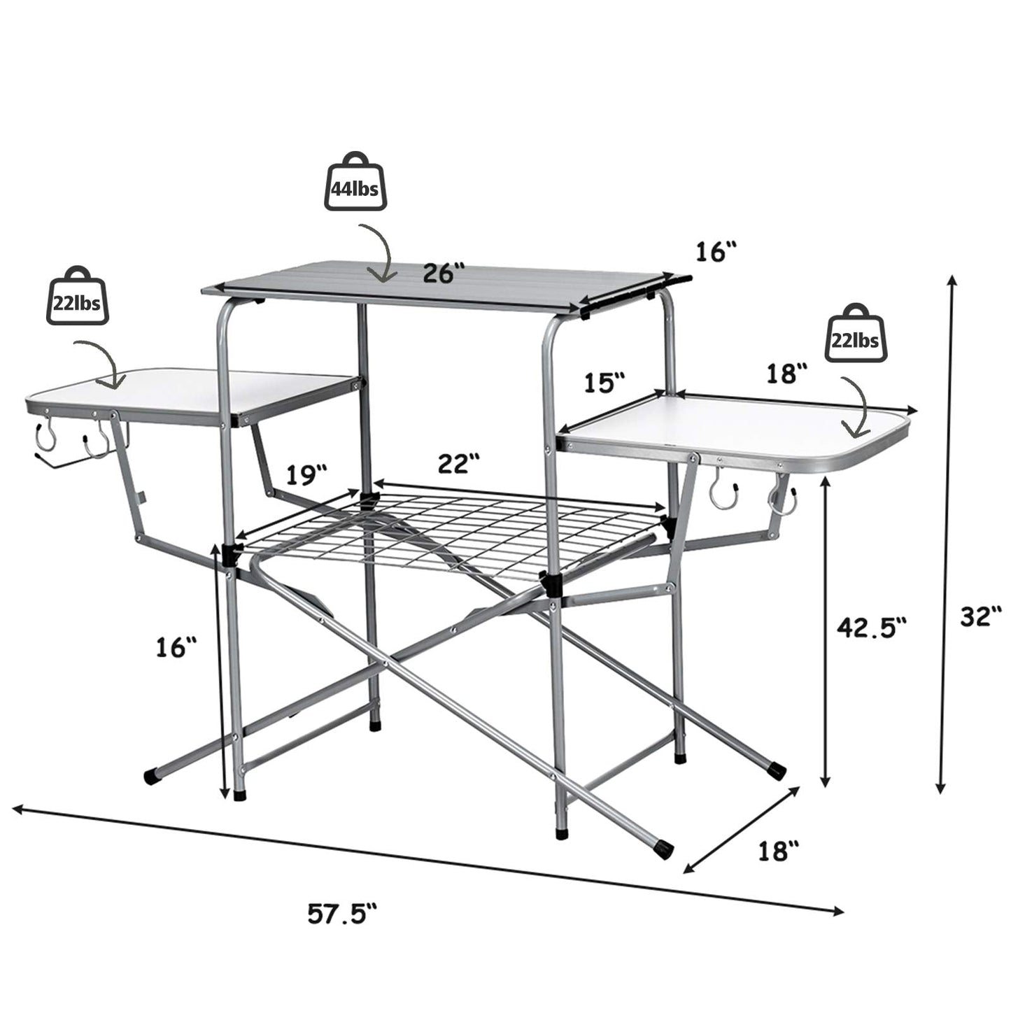 Folding Grill Table, Aluminum Camping Kitchen Table with Cook Station,