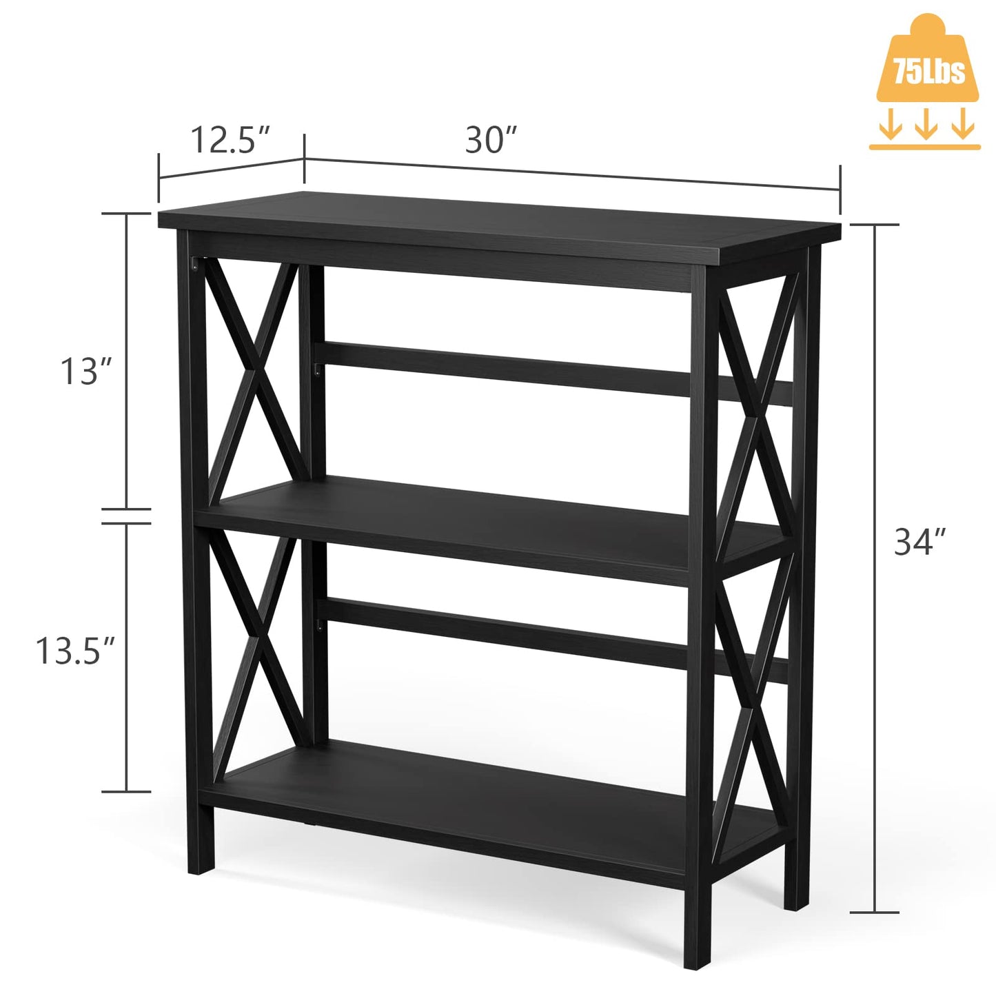 Tangkula 3-Tier Bookcase and Bookshelf, Wooden Open Shelf Bookcase, X-Design Etagere Bookshelf for Home Living Room Office