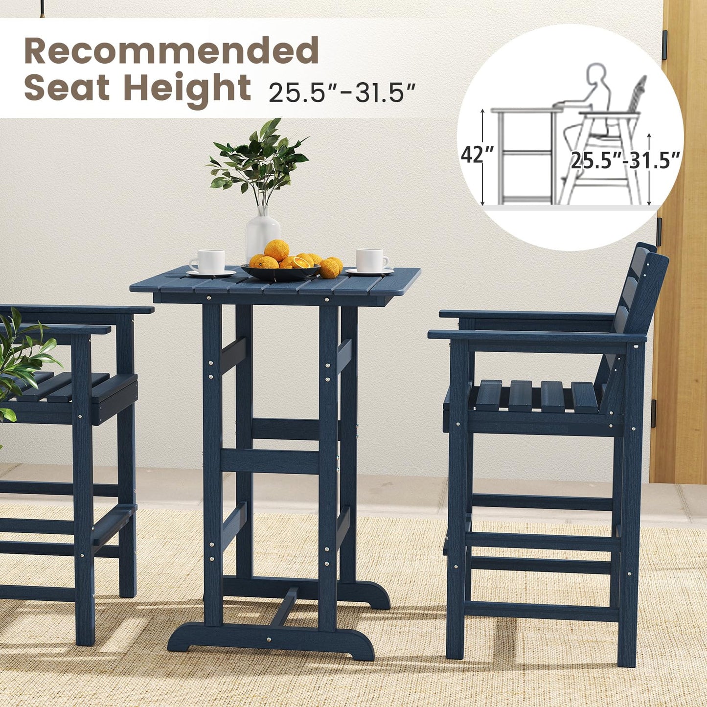 Tangkula 3-Piece Patio HDPE Bar Set