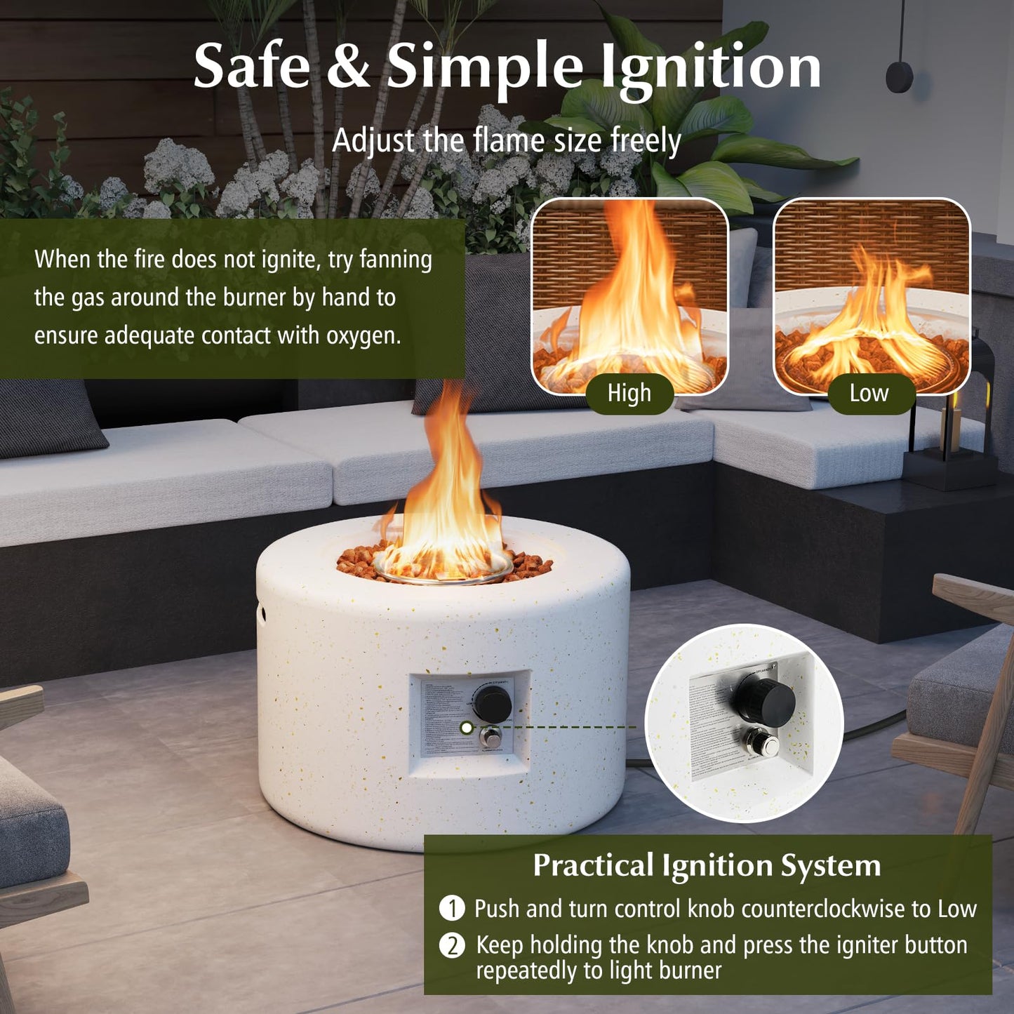 Tangkula Propane Fire Pit Table, 25.5” Round Terrazzo Gas Fire Pit, Protective Cover & Tank Seat Included, 40,000 BTU Smokeless Fire Pit