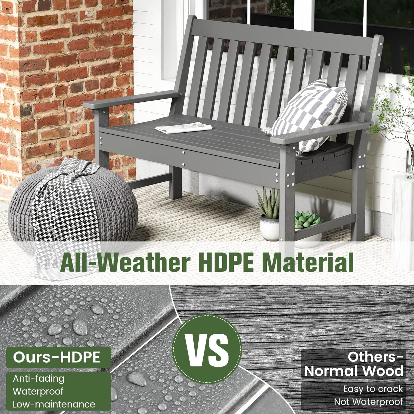 2-Person Outdoor Garden Park Bench, All-Weather HDPE Patio Loveseat Chair - Tangkula