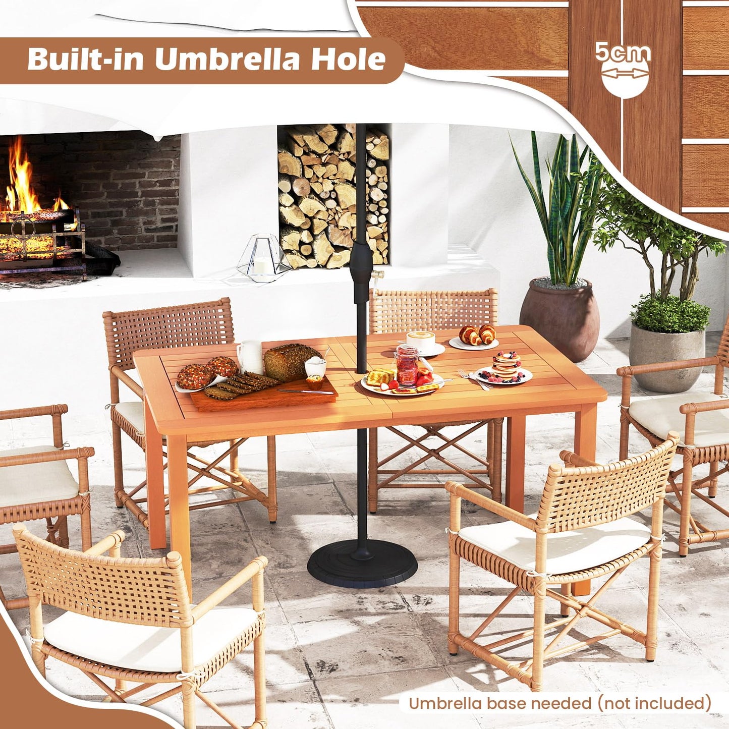 Tangkula Patio Dining Table with Umbrella Hole