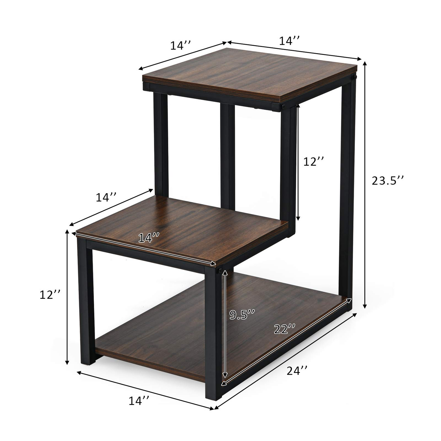Tangkula 3-Tier Sofa Side Table, Nightstand with Storage Shelf