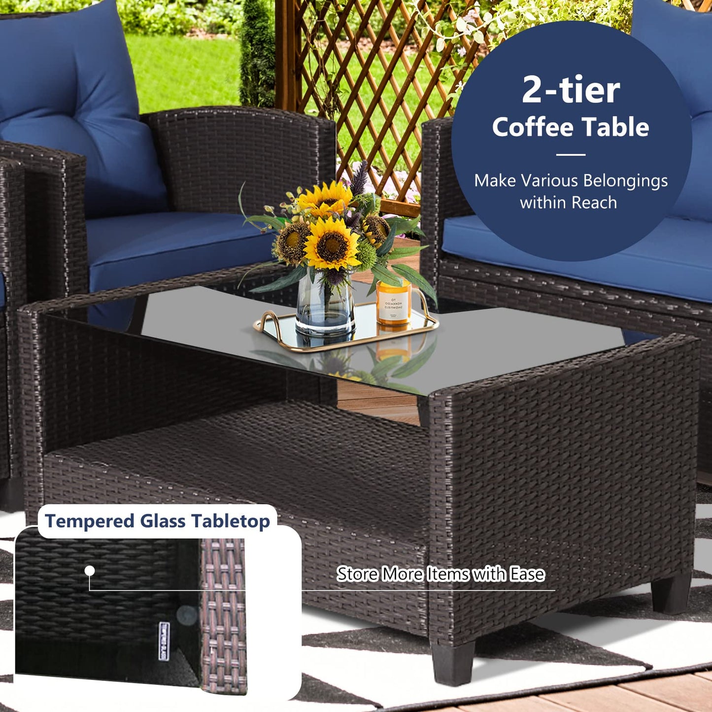 Tangkula Patio Furniture Set Rattan Wicker Chair Set