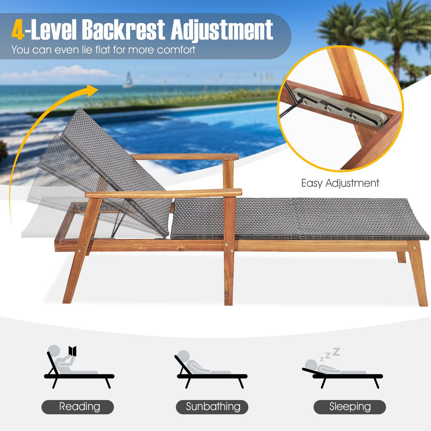 2 Piece Patio Chaise Lounge & Table Set - Tangkula