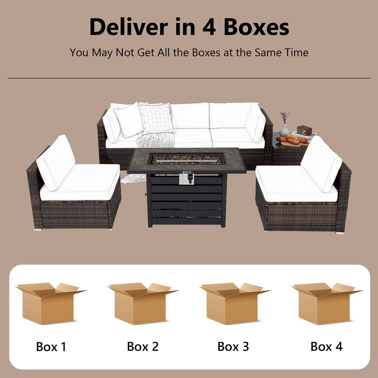 Tangkula 7 Piece Outdoor Patio Furniture Set with 42" Propane Fire Pit Table