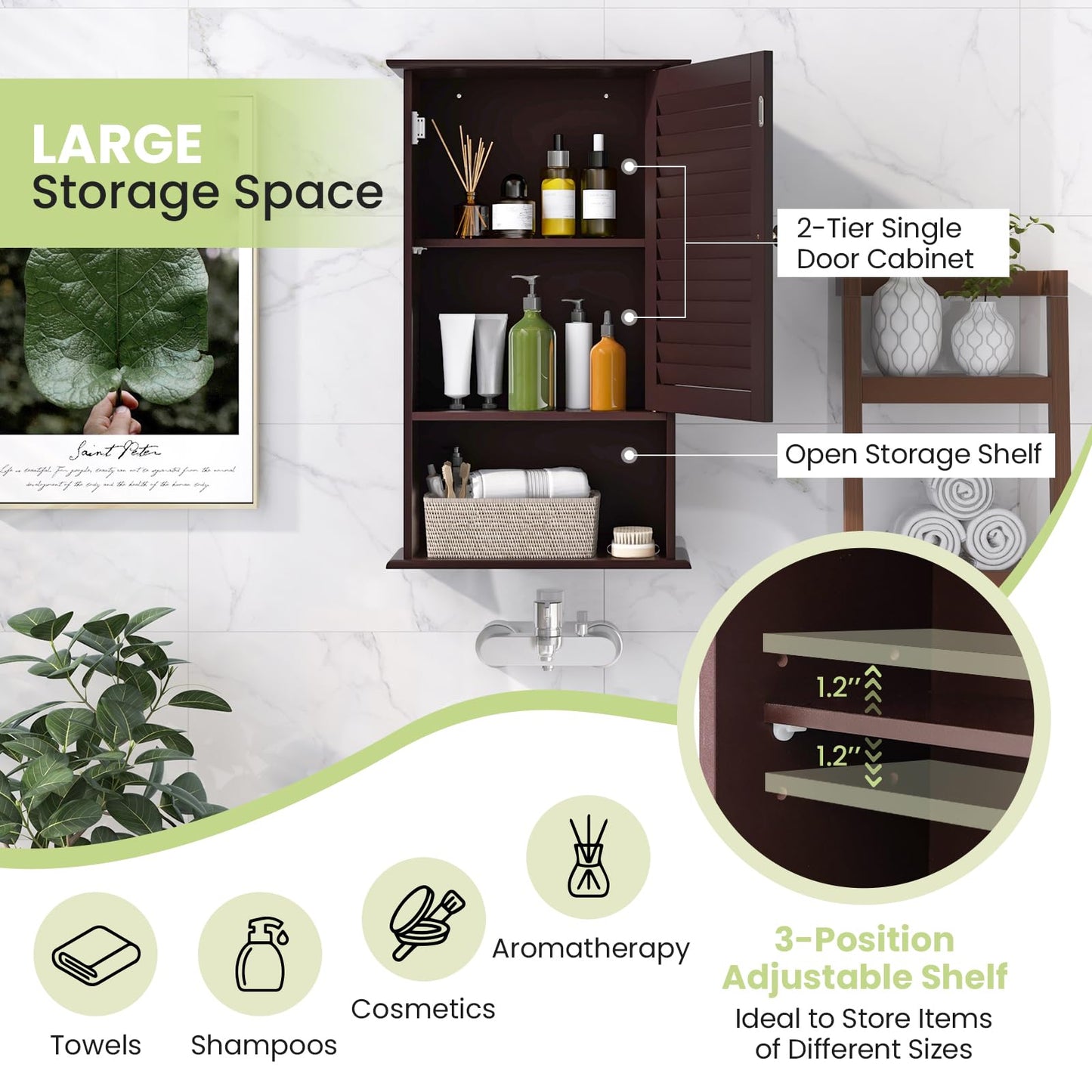 Tangkula Medicine Cabinet, Wall Mounted Bathroom Cabinet Single Door Wooden