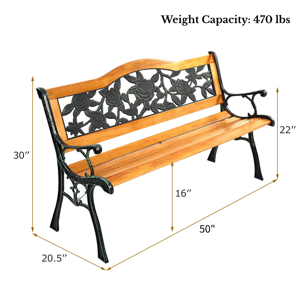Tangkula Outdoor Garden Bench Park Bench, Patio Bench Chair with Cast Iron & Hardwood Structure