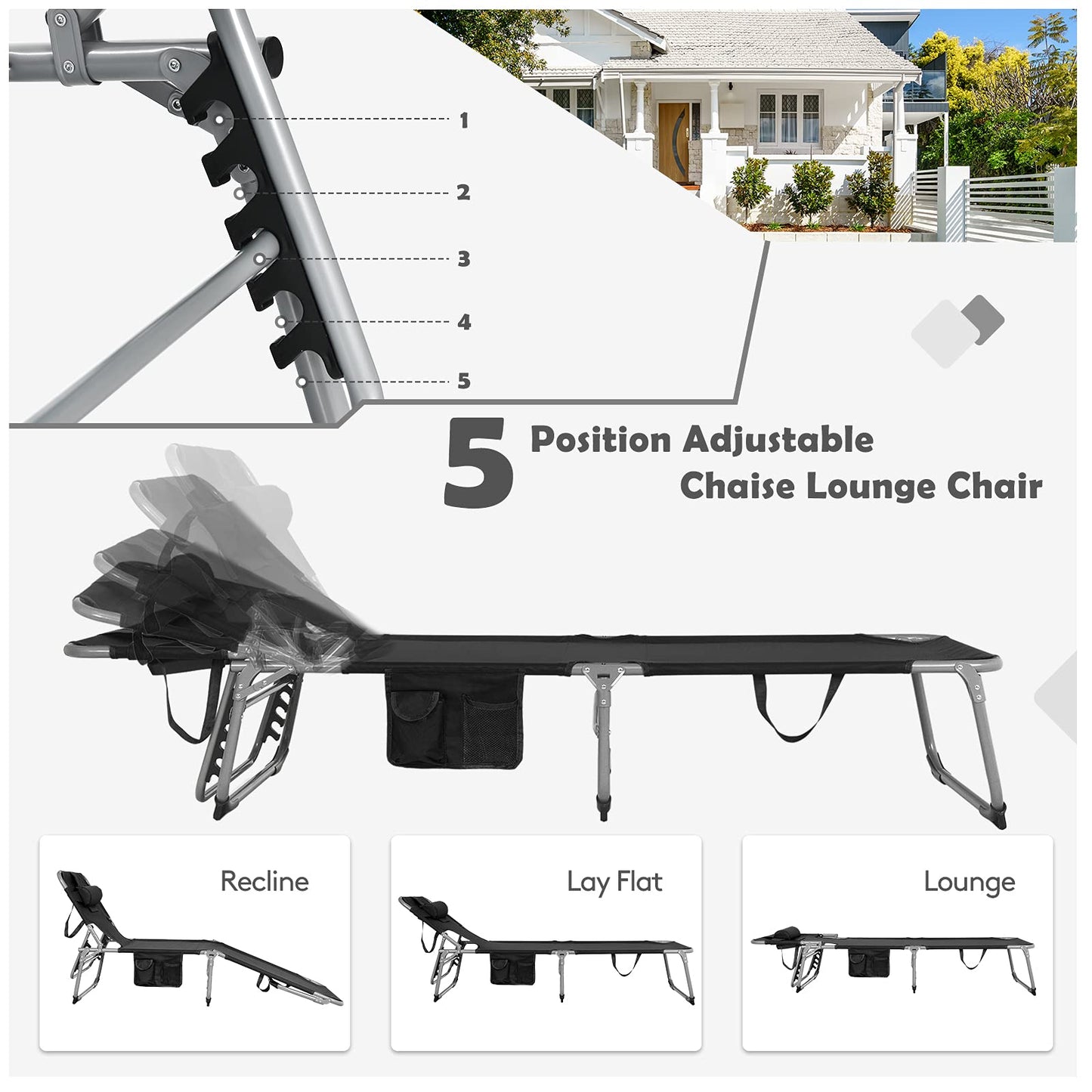 Beach Chaise Lounge Chair with Hole for Face, for Outdoor Backyard Poolside