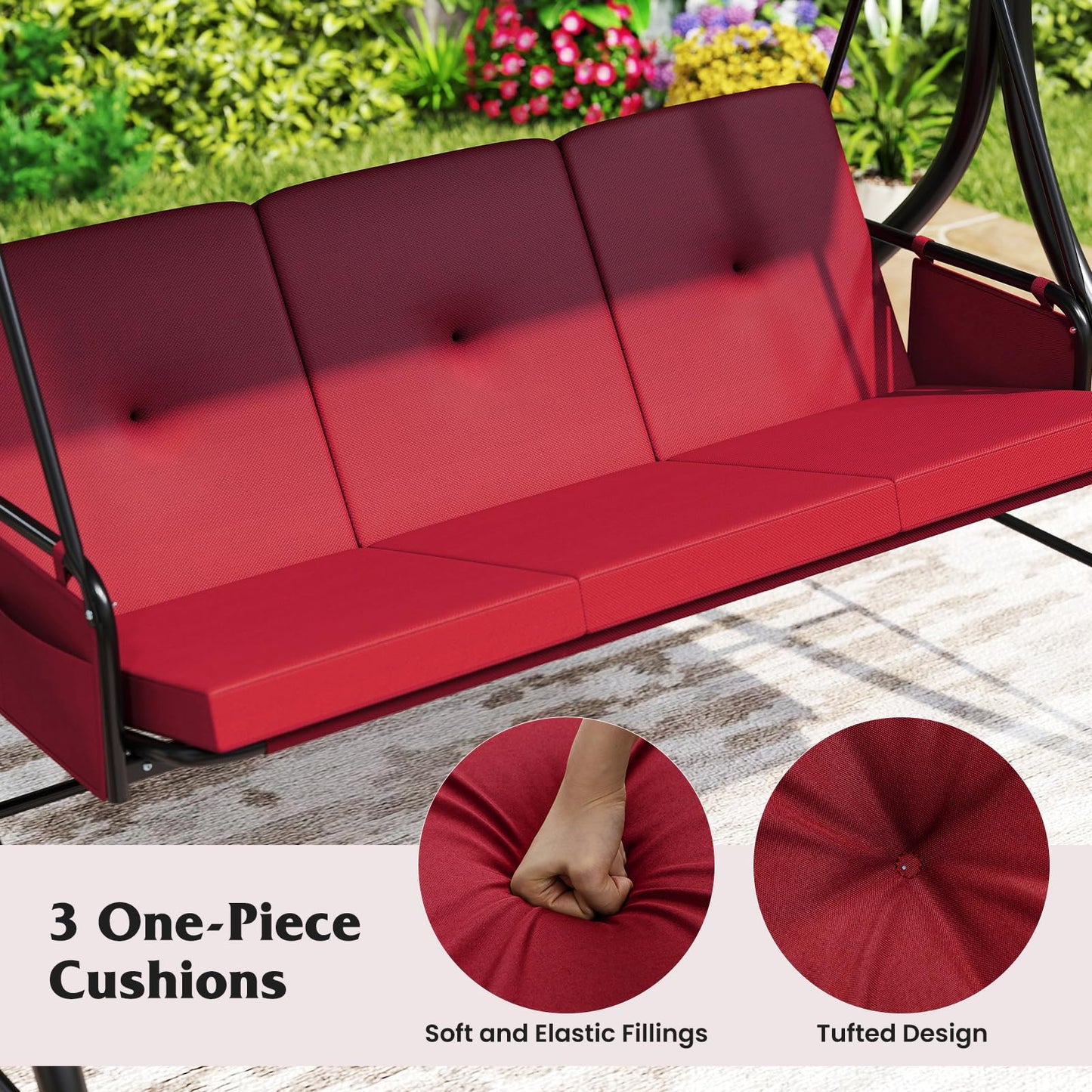 Tangkula 3 Person Porch Swing 2-in-1 Convertible Outdoor Swing
