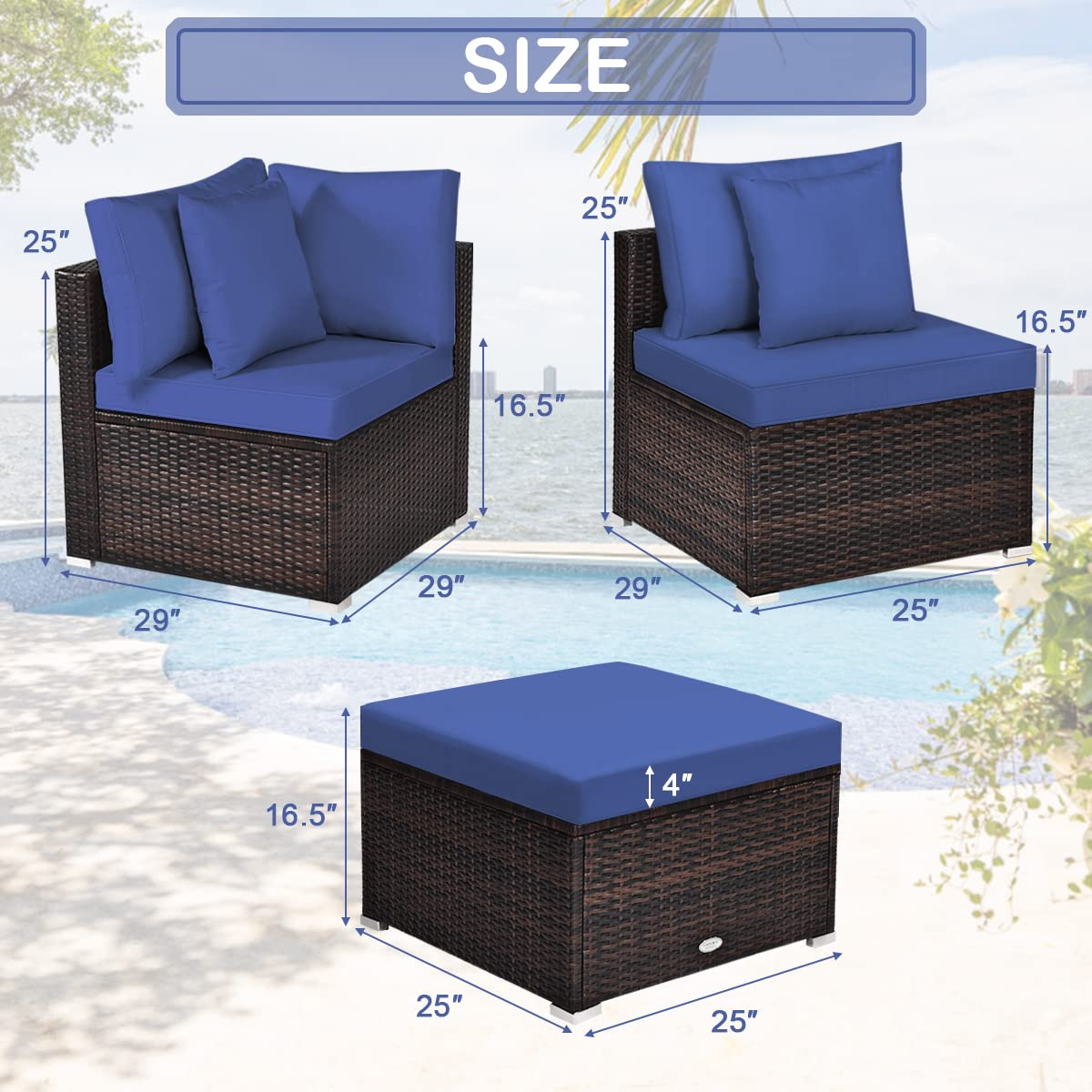 Tangkula Patio Rattan Sofa Set, Outdoor Wicker Sectional Furniture Set