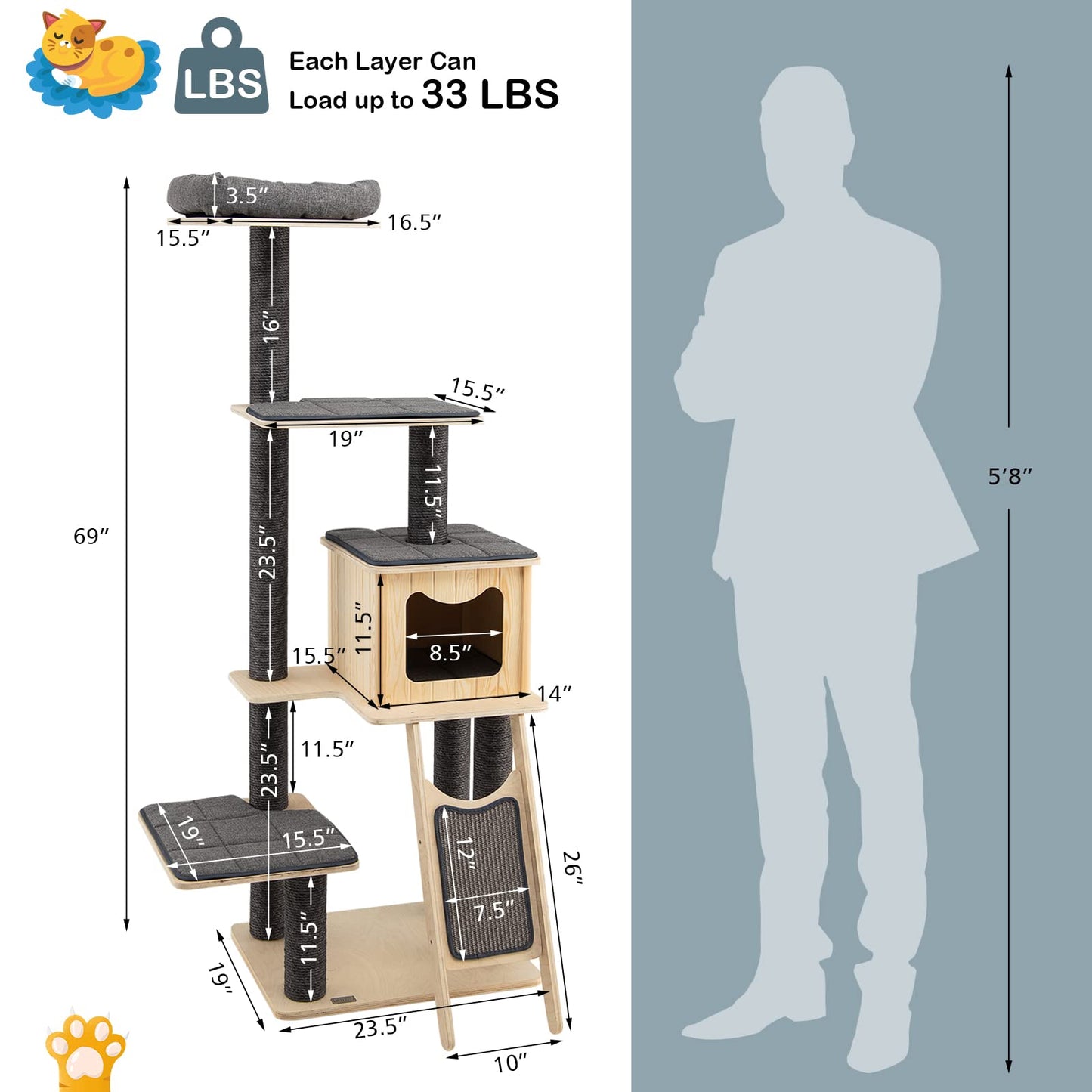 69 Inch Modern Cat Tree - Tangkula