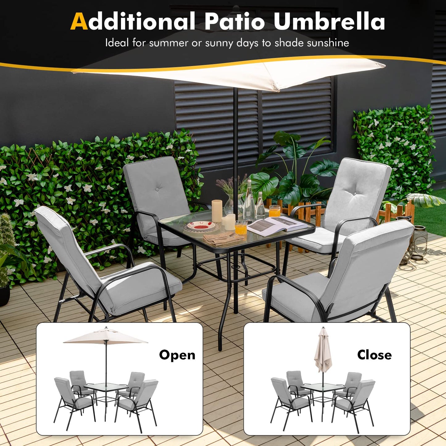 Tangkula 6 Pieces Patio Dining Set with Sponge Padded Cushion