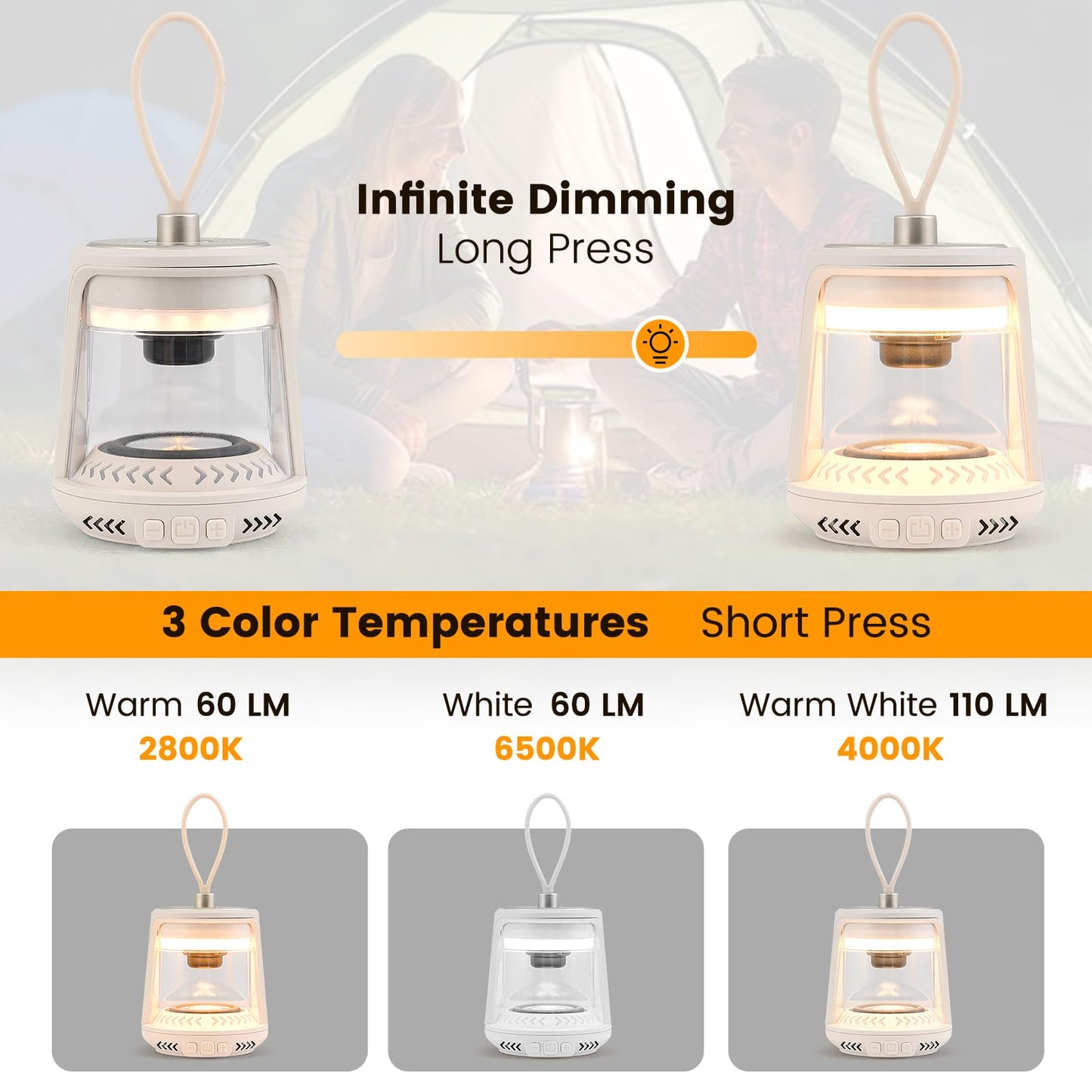 Tangkula Rechargeable Camping Lamp, Dimmable Outdoor Camping Lights with 3 Light Colors & RGB Mode