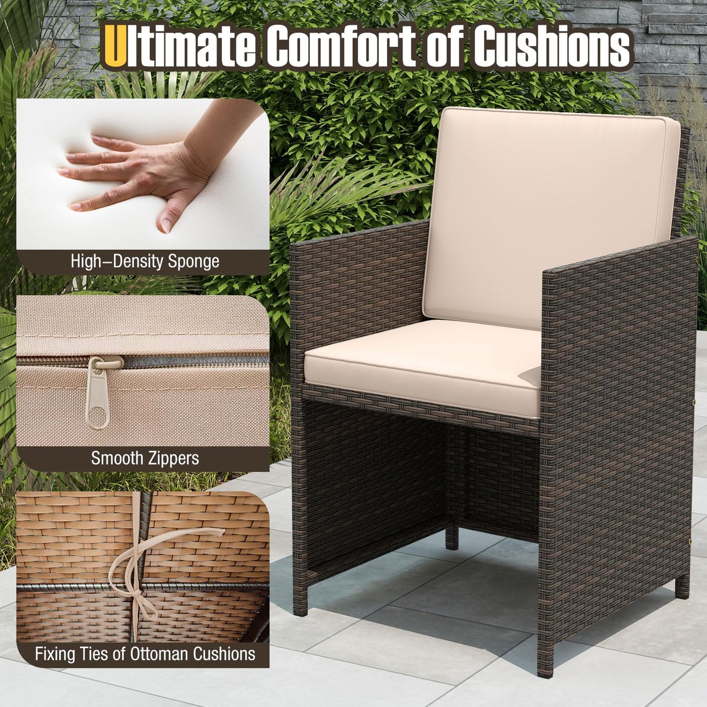 Tangkula 9 Piece Rattan Patio Dining Set