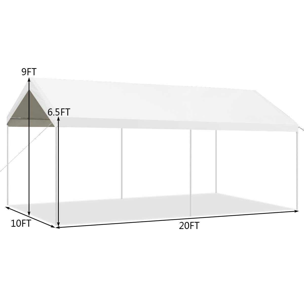 Abri de voiture de 3 x 6 m, bâche imperméable avec 6 pieds en acier, sandows à boule et corde à vent