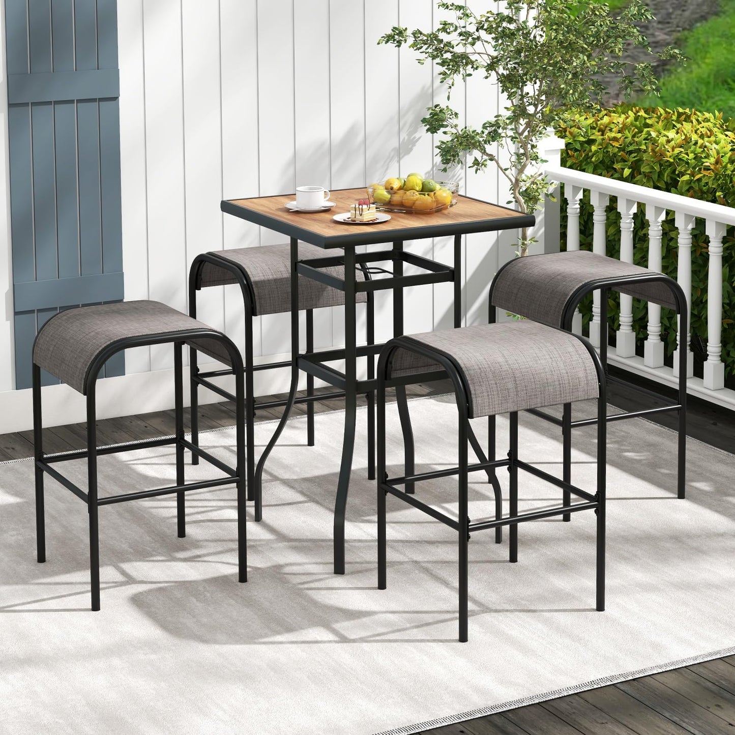 Tangkula Outdoor Bar Stools Set of 2/4, 30" Bar Height Bistro Stools with Breathable Fabric Seat & Heavy-Duty Metal Frame