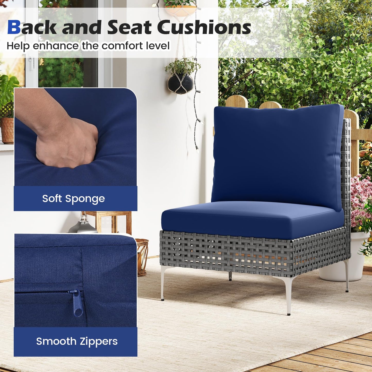 Tangkula 3 Pieces Patio Furniture Set PE Rattan Conversation Chairs with Tempered Glass Coffee Table