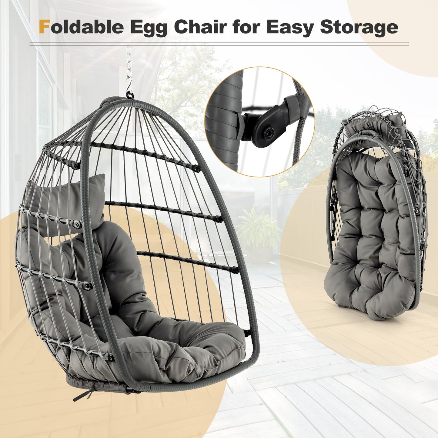 Tangkula Hanging Egg Chair Foldable Wicker Hammock Chair