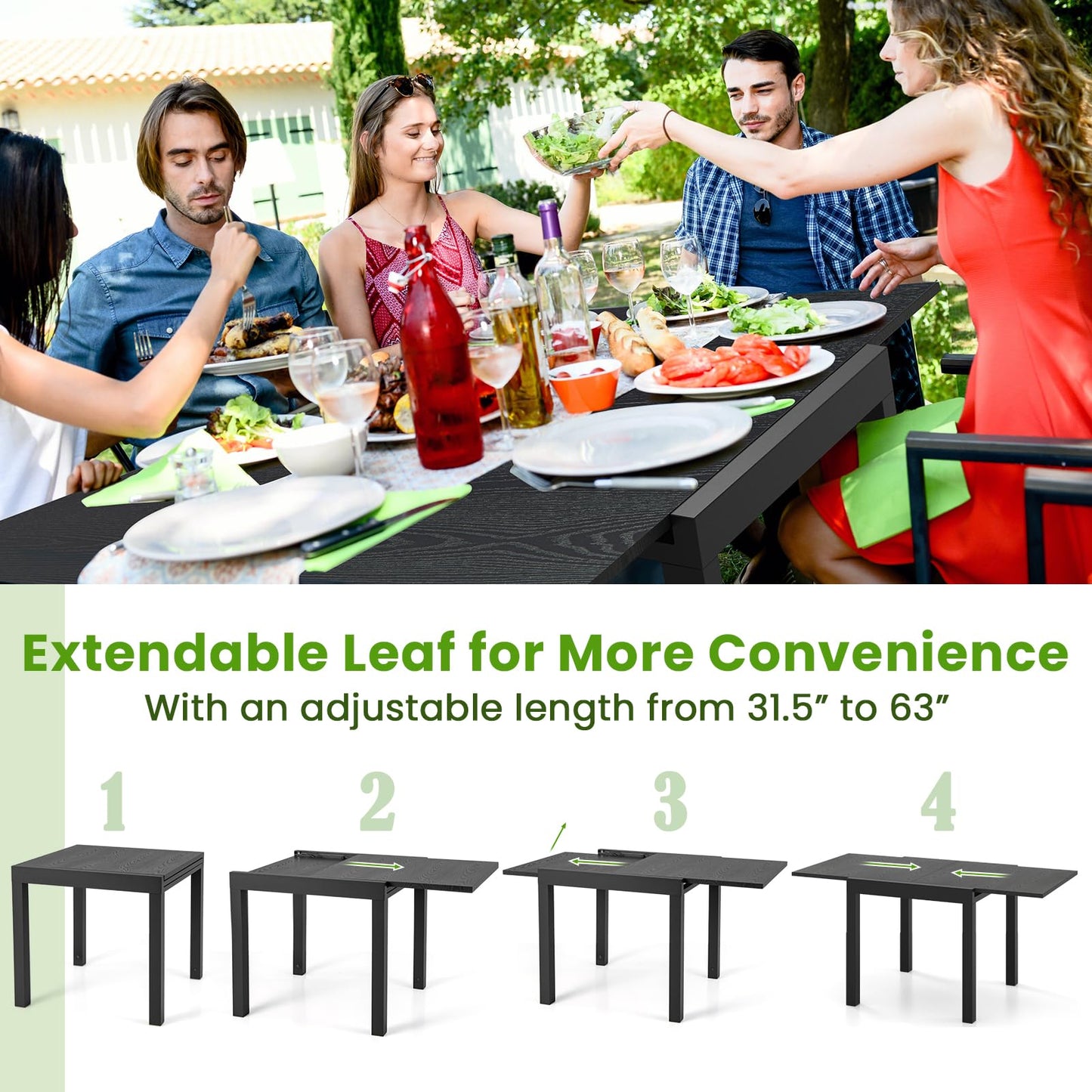 Tangkula Patio Expandable Dining Table, 31.5”-63” Adjustable Rectangular All Weather