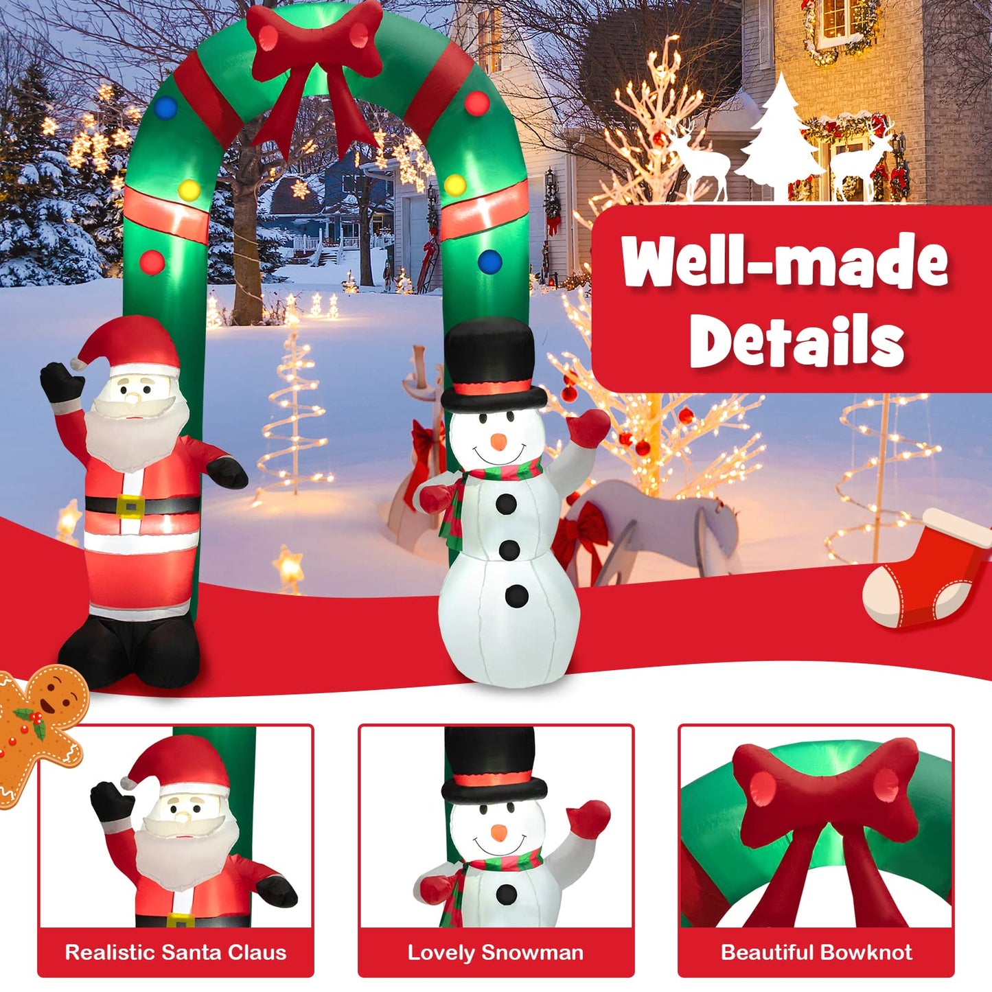 Tangkula 8 FT Christmas Inflatable Archway w/ Santa Claus & Snowman
