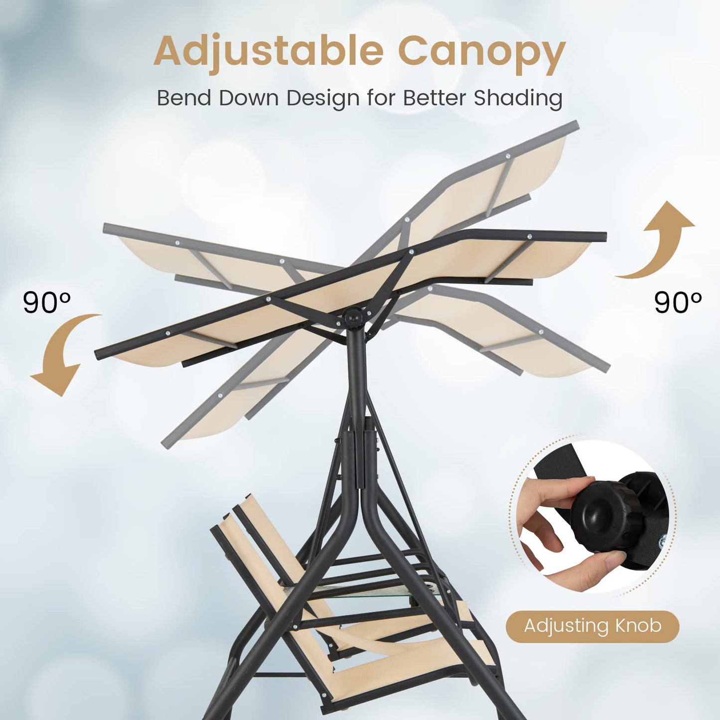 Tangkula 2 Person Porch Swing, Outdoor Swing with Tempered Glass Table (Beige)
