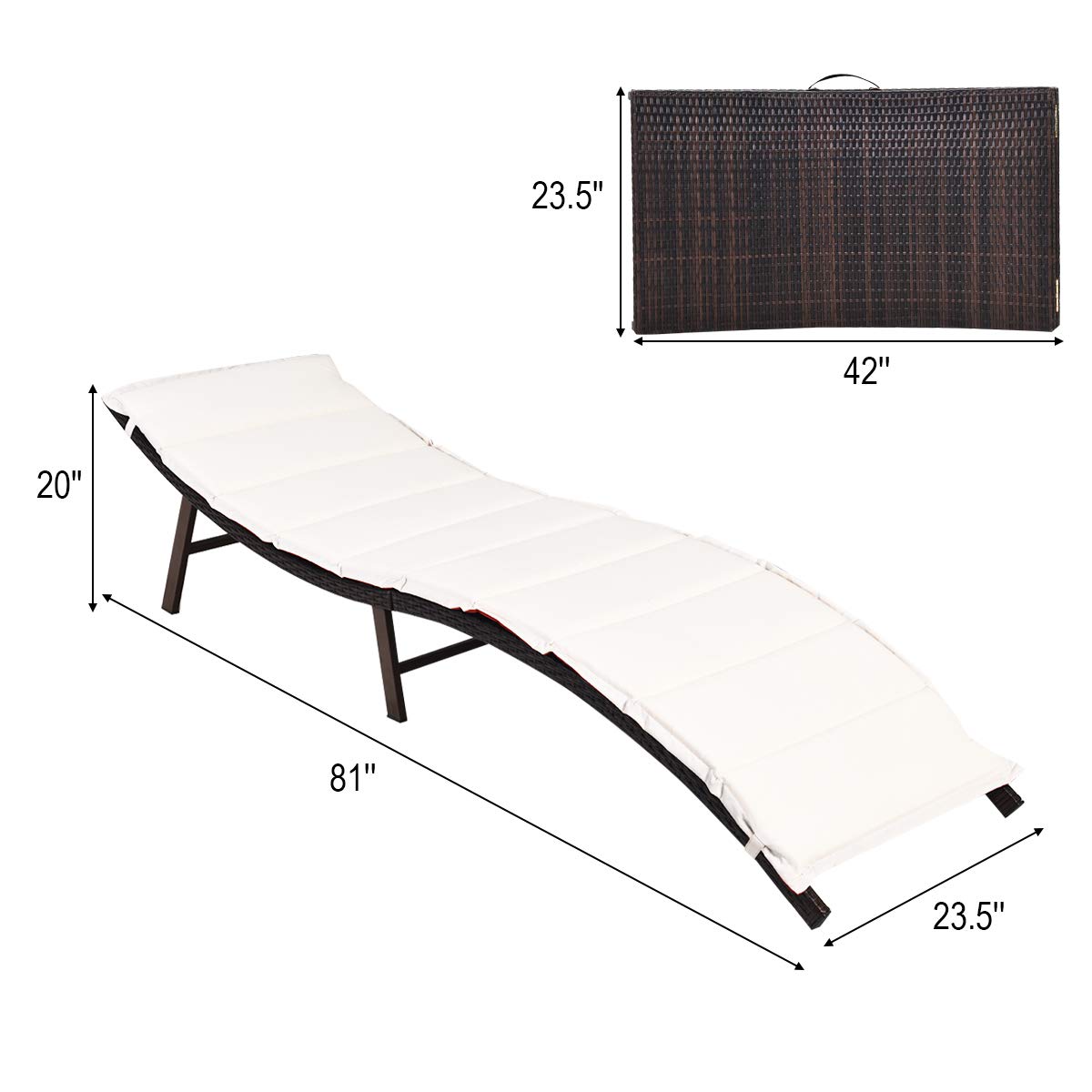 Lot de 2 chaises longues de patio, chaise longue pliante d'extérieur en osier pour patio