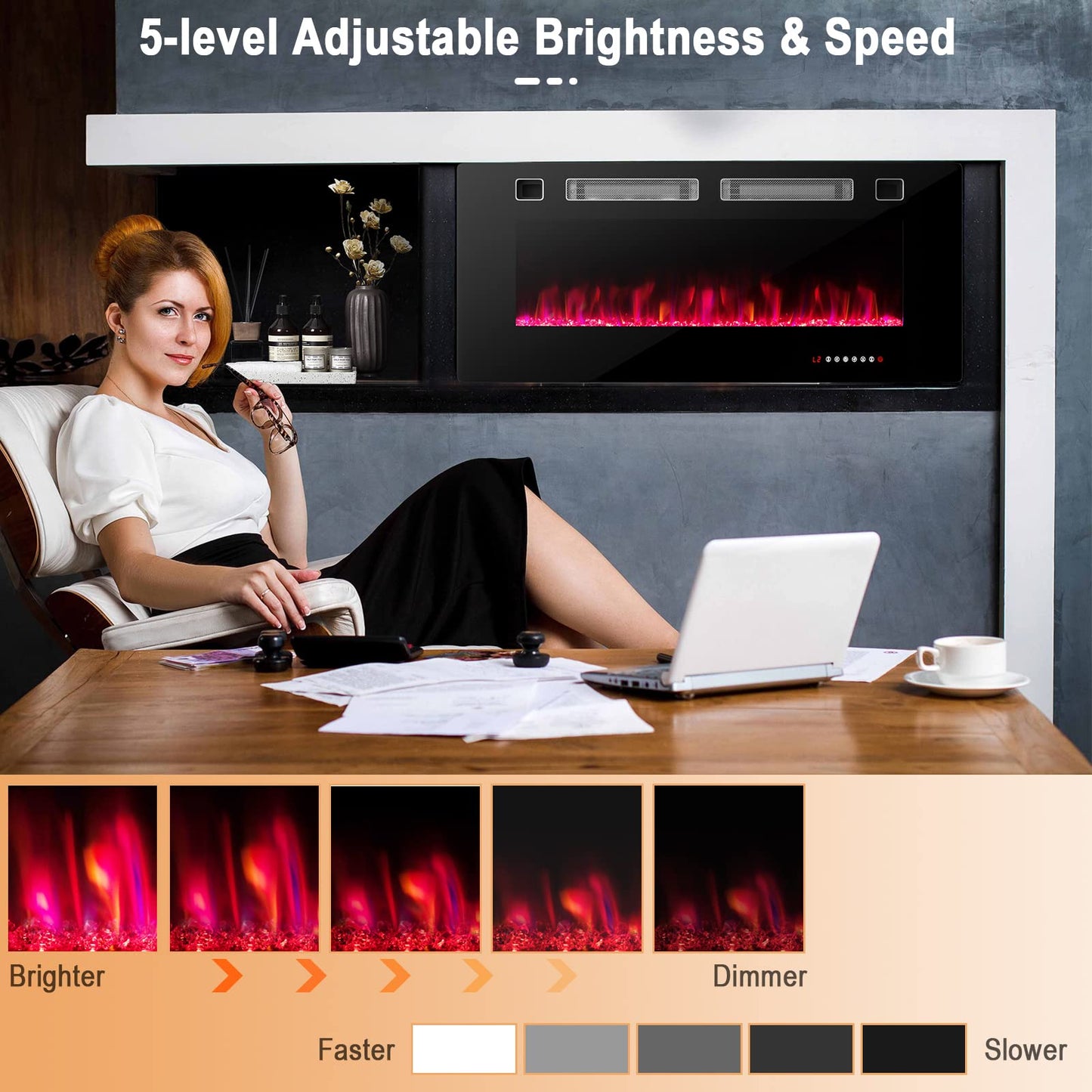 Tangkula Electric Fireplace Insert(42 inches/50 inches/72 inches)