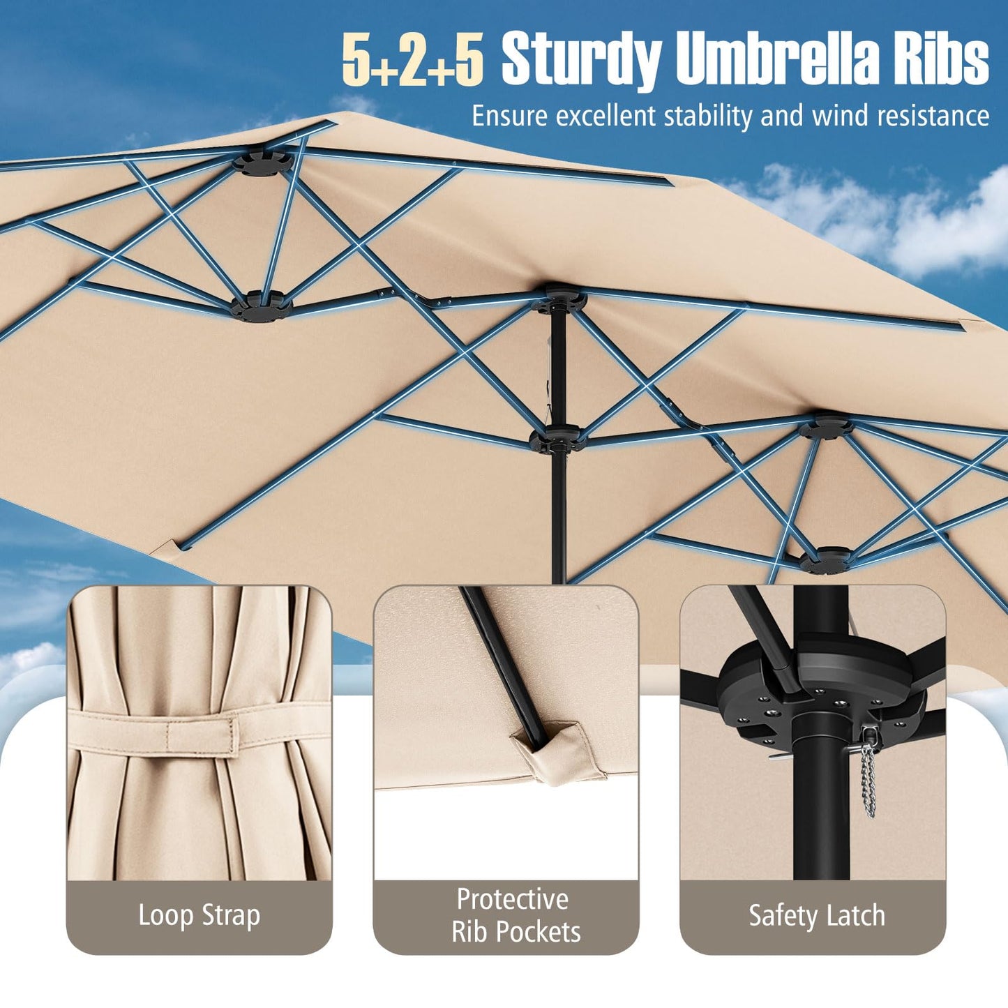 Tangkula 15.5 FT Extra-Large Patio Umbrella w/LED Solar Lights