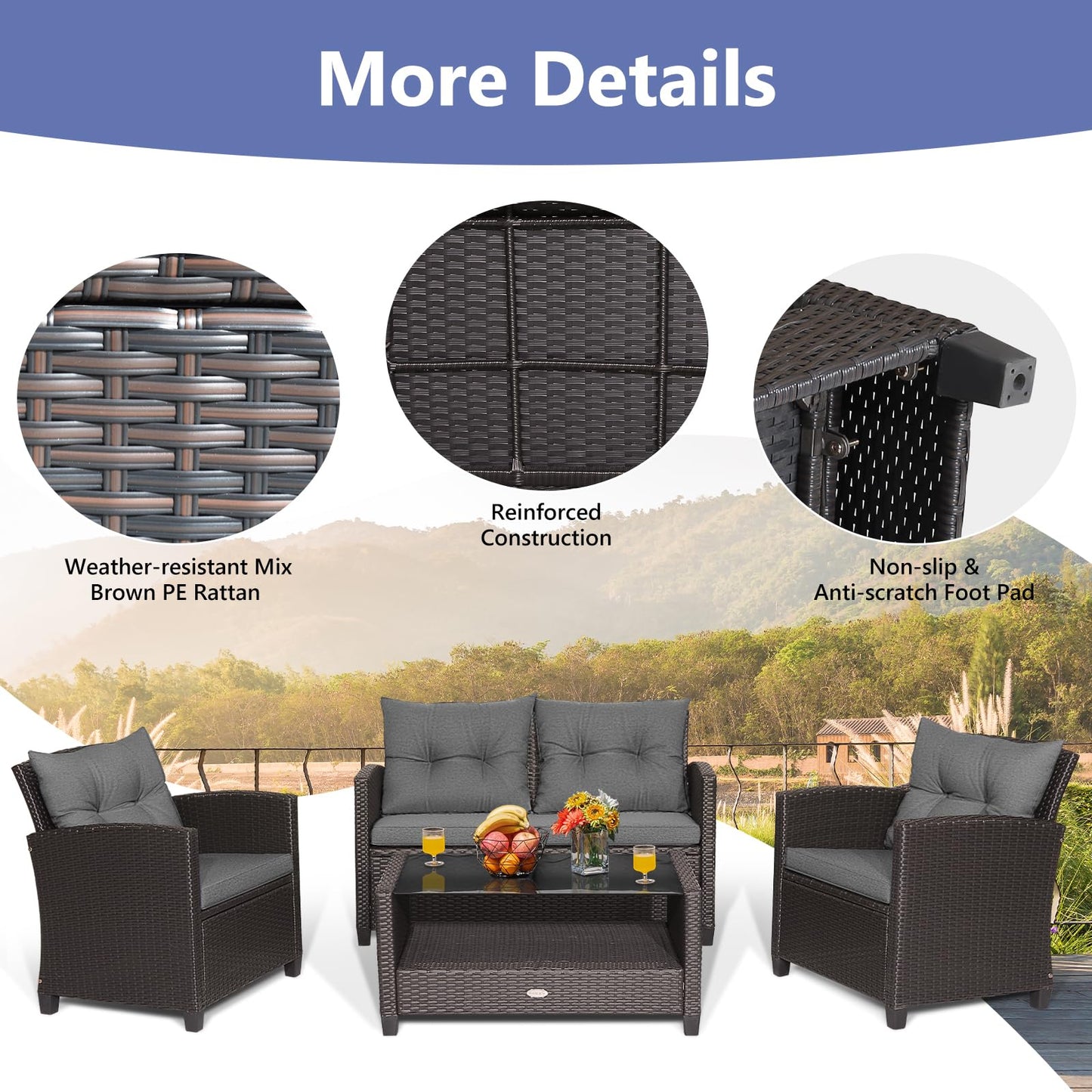 Tangkula 4-Piece Outdoor Rattan Furniture Set