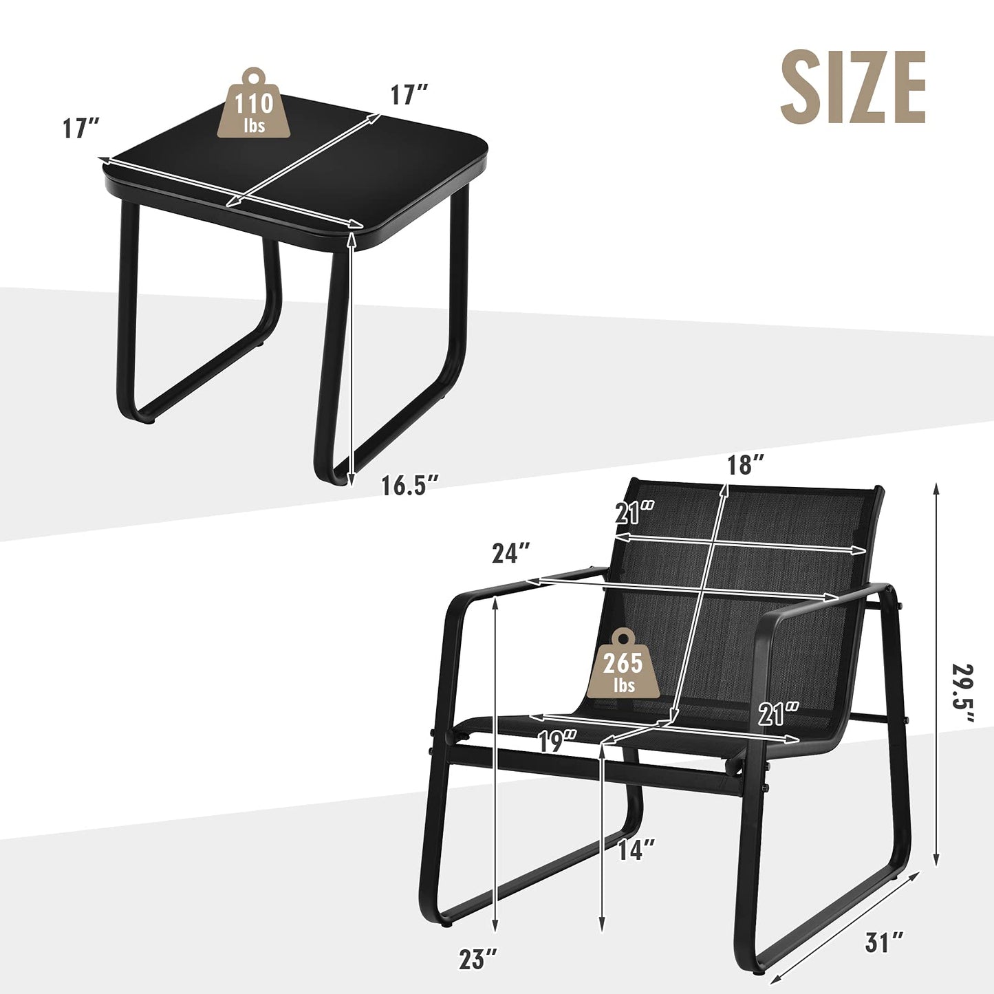 3 Pieces Outdoor Conversation Set, Patiojoy All-Weather Patio Furniture Set