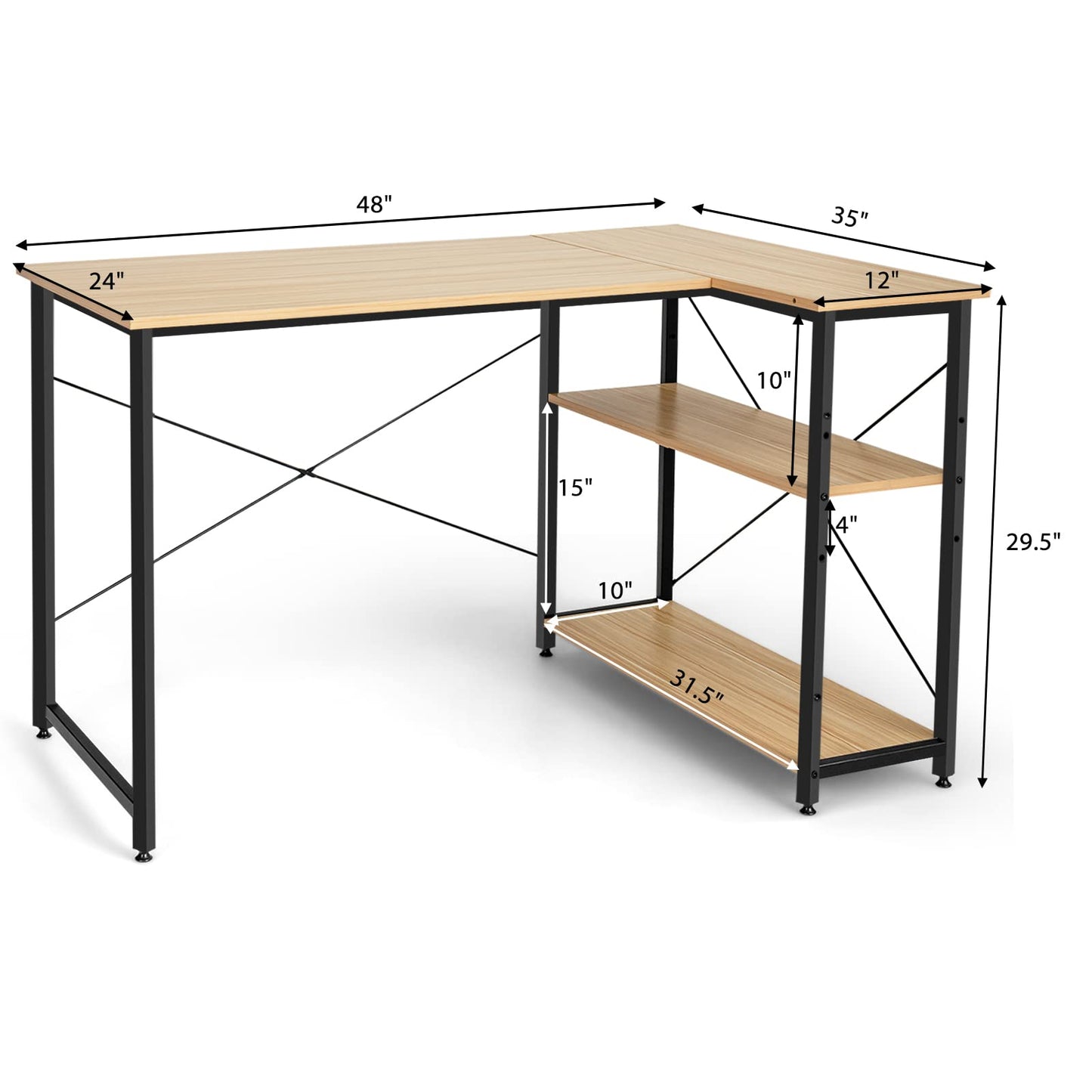 Tangkula L-Shaped Computer Desk with Reversible Shelves