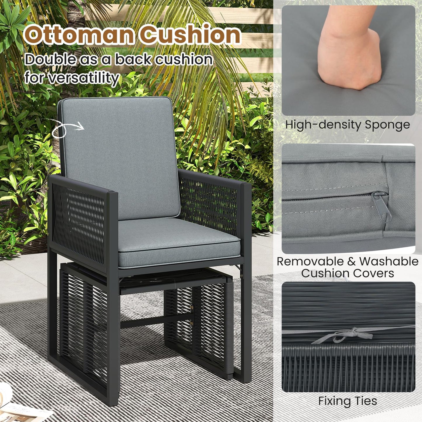 Tangkula 5 Pieces PE Wicker Patio Dining Set with Cushions