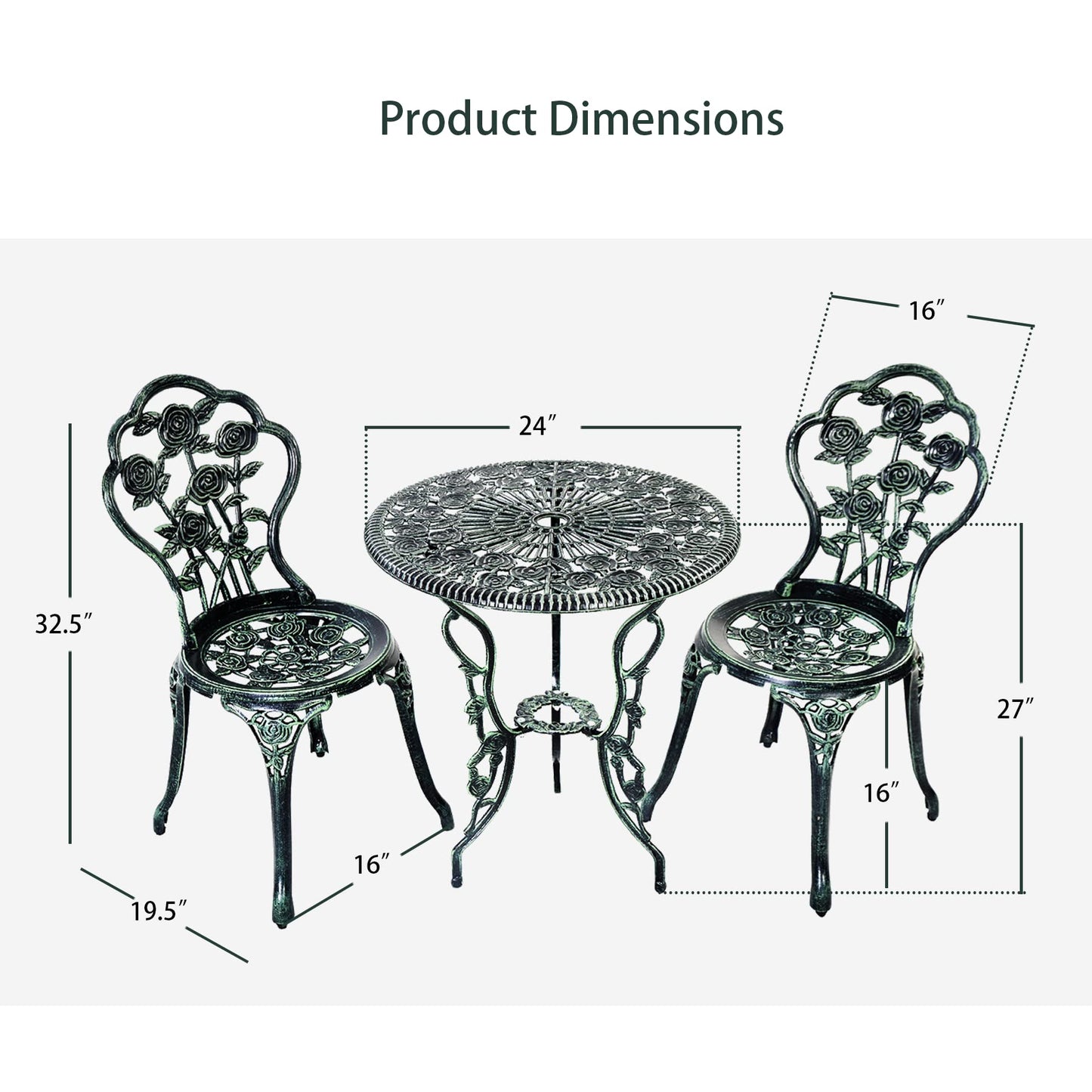 3 Pieces Patio Bistro Set, Outdoor Chairs and Table with Umbrella Hole