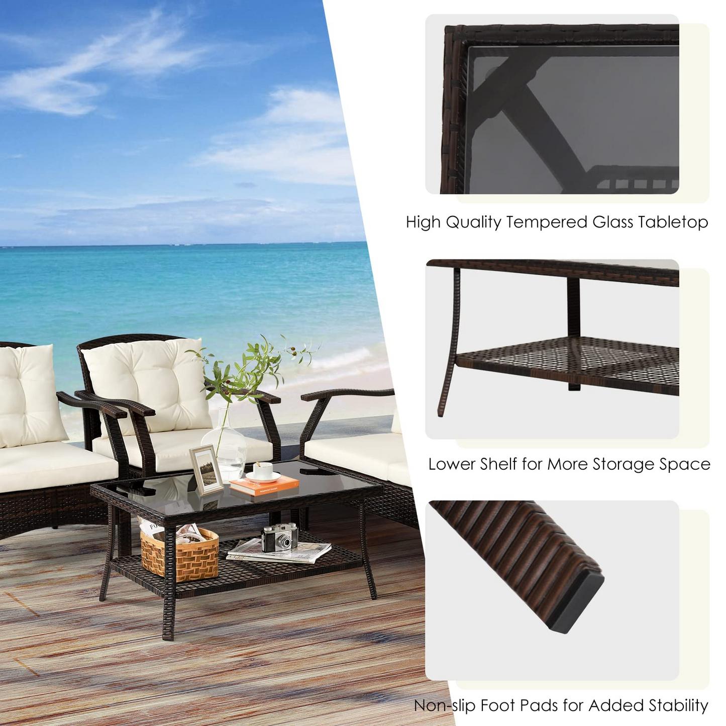 Tangkula Outdoor Rattan Furniture Set, Patiojoy Outdoor Wicker Sofa Set