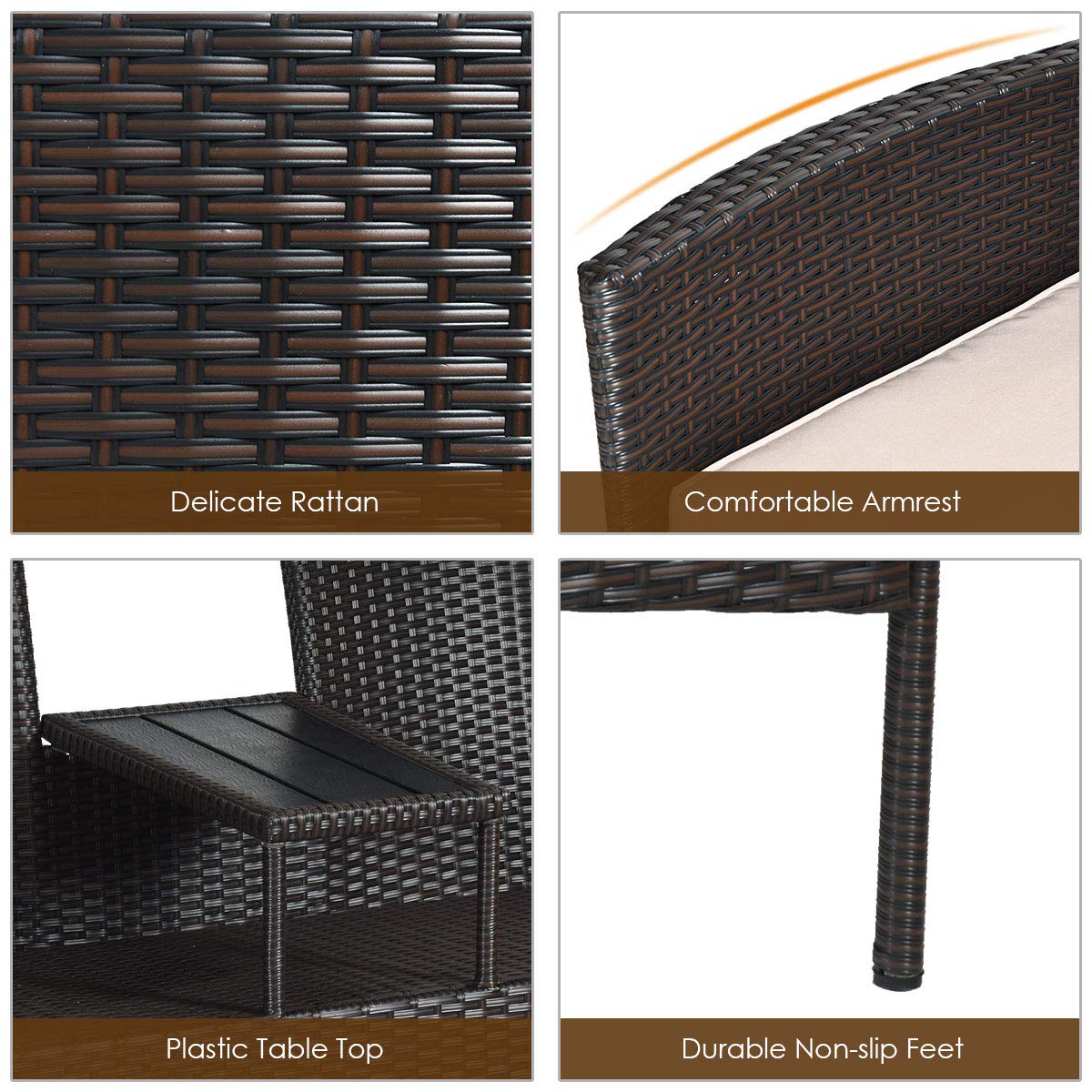 Outdoor Rattan Loveseat, Patio Conversation Set with Cushions & Table