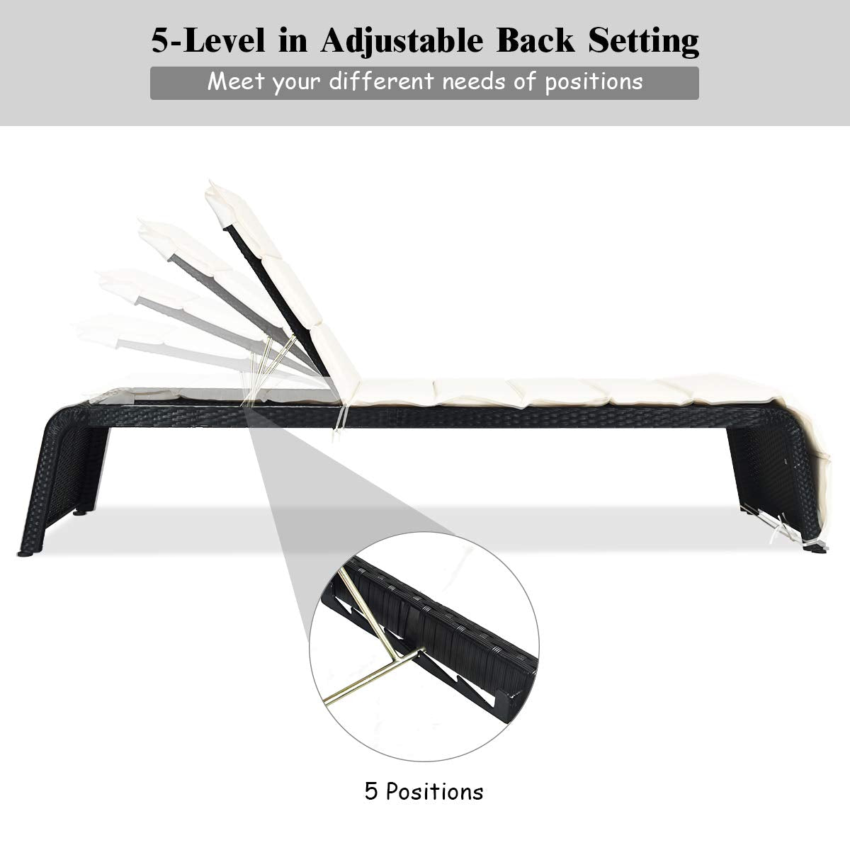 Tangkula Outdoor Chaise Lounge Chair, 5-Position Adjustable Rattan Recliner Chair