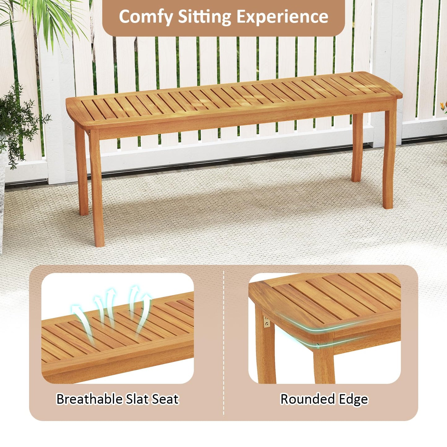 Tangkula Acacia Wood Outdoor Bench for Garden