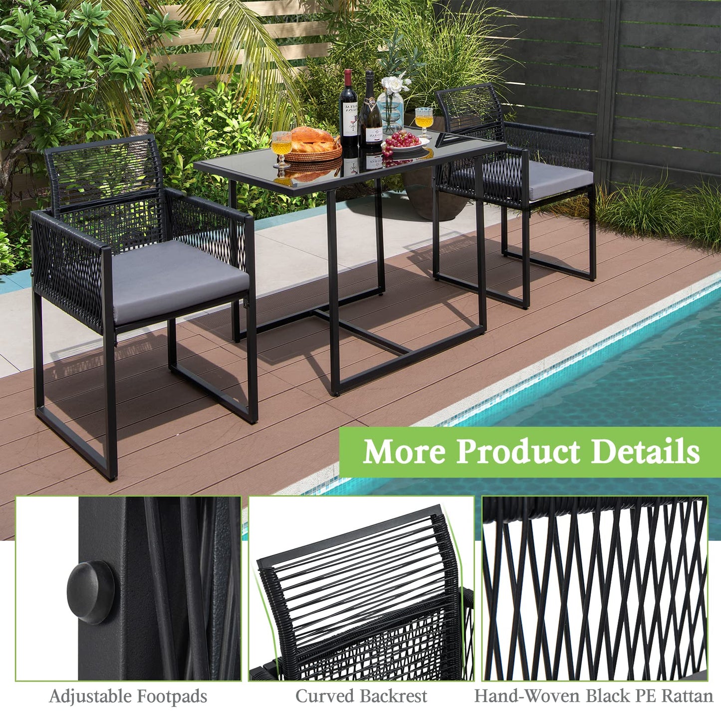 3 Pieces Outdoor Dining Set - Tangkula