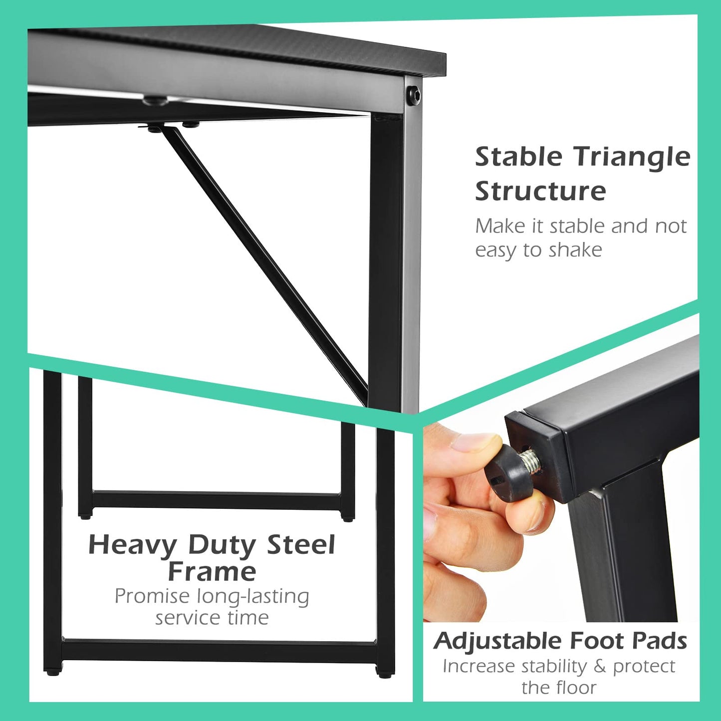 Tangkula Compact Study Writing Desk with Steel Frame for Home Office