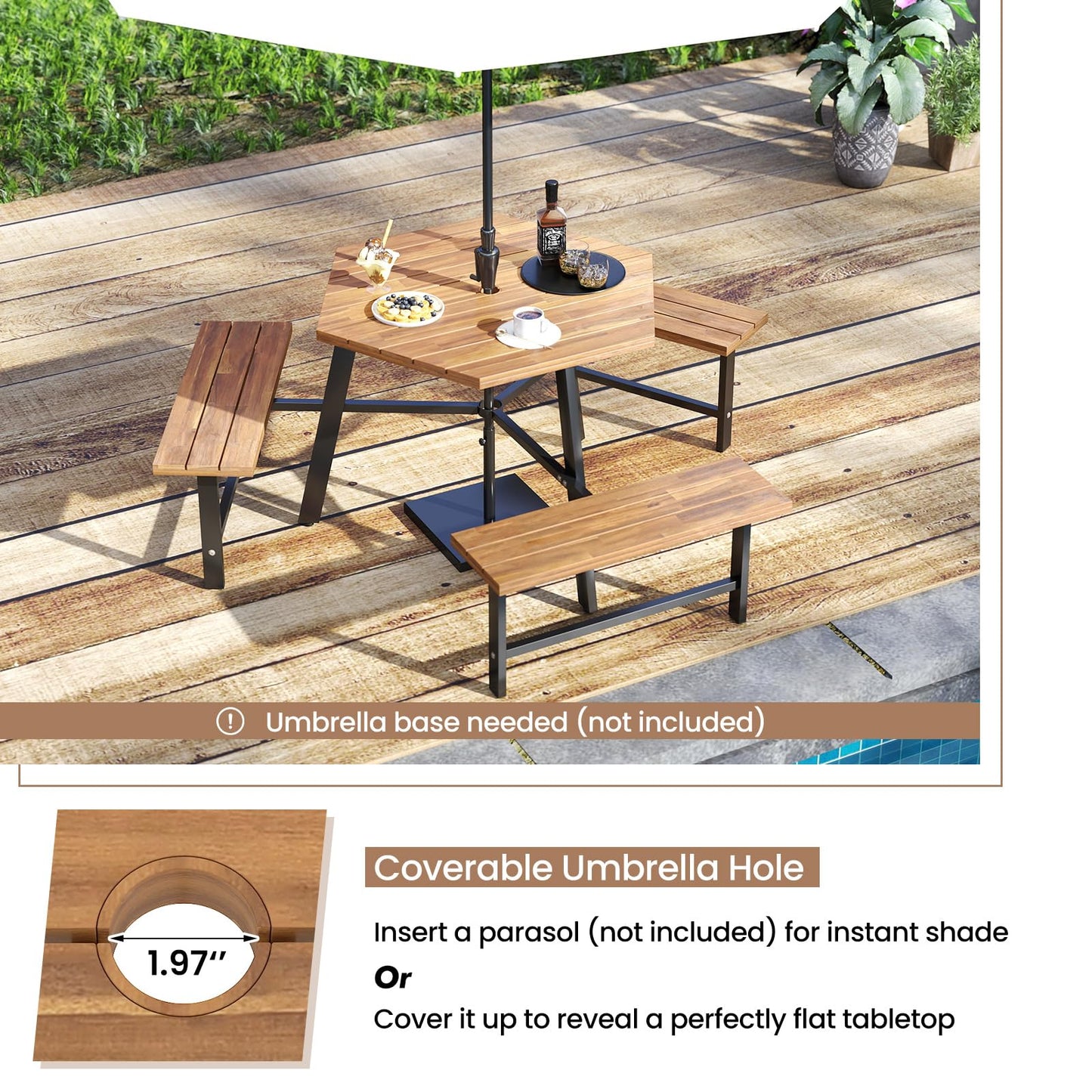 Tangkula 6 Person Acacia Wood Picnic Table