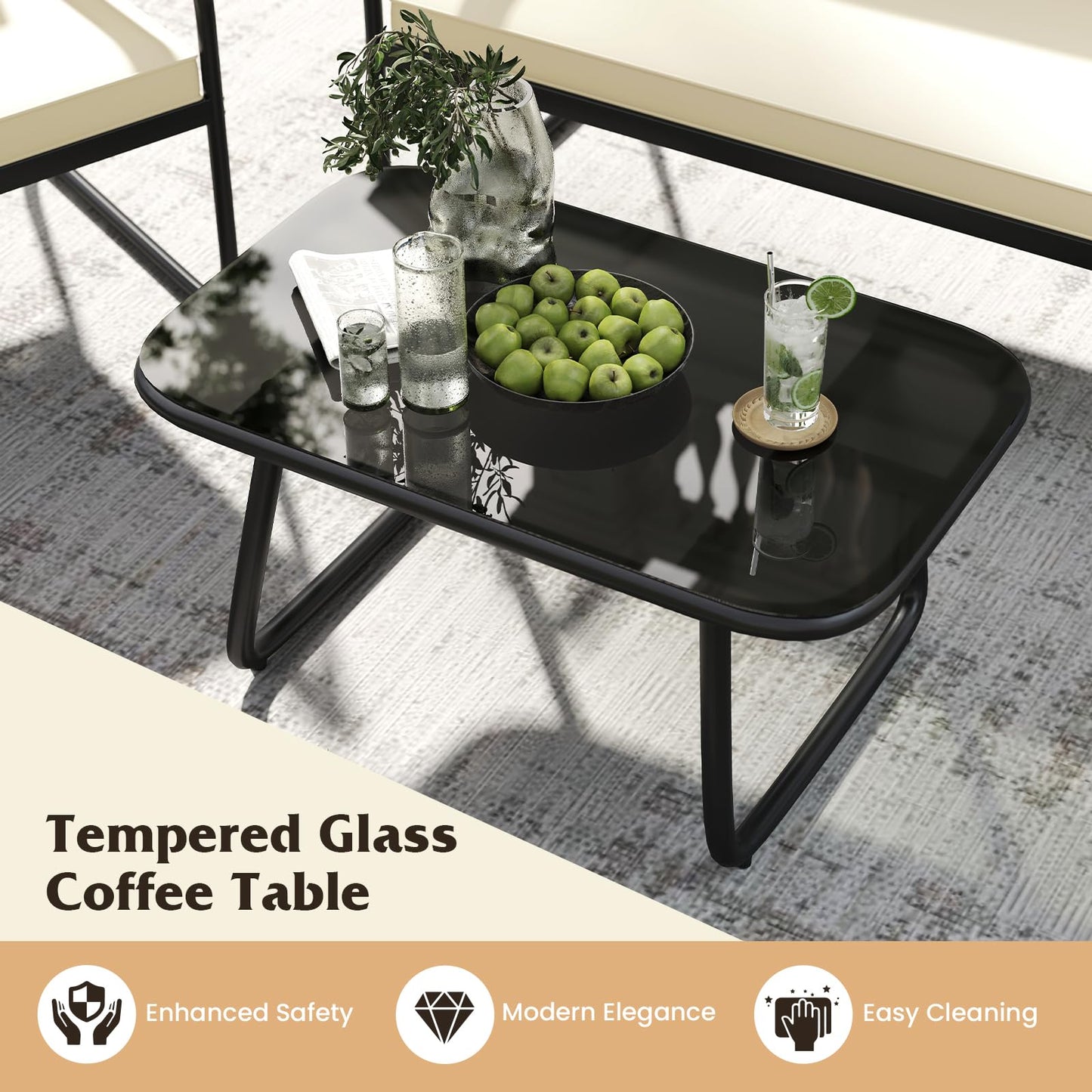 Tangkula Wicker Patio Furniture Set Outdoor Conversation Set with Tempered Glass Coffee Table